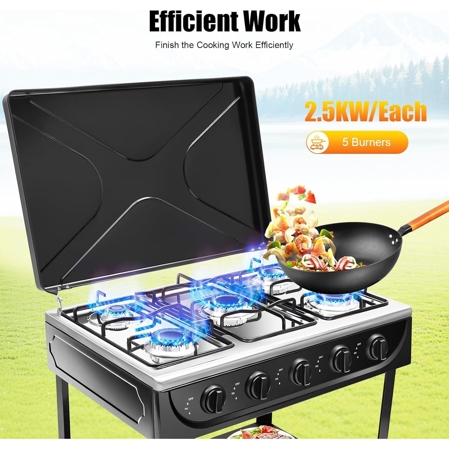 Estufa de Gas Propano HWBWE 5 Quemadores Portátil para Camping