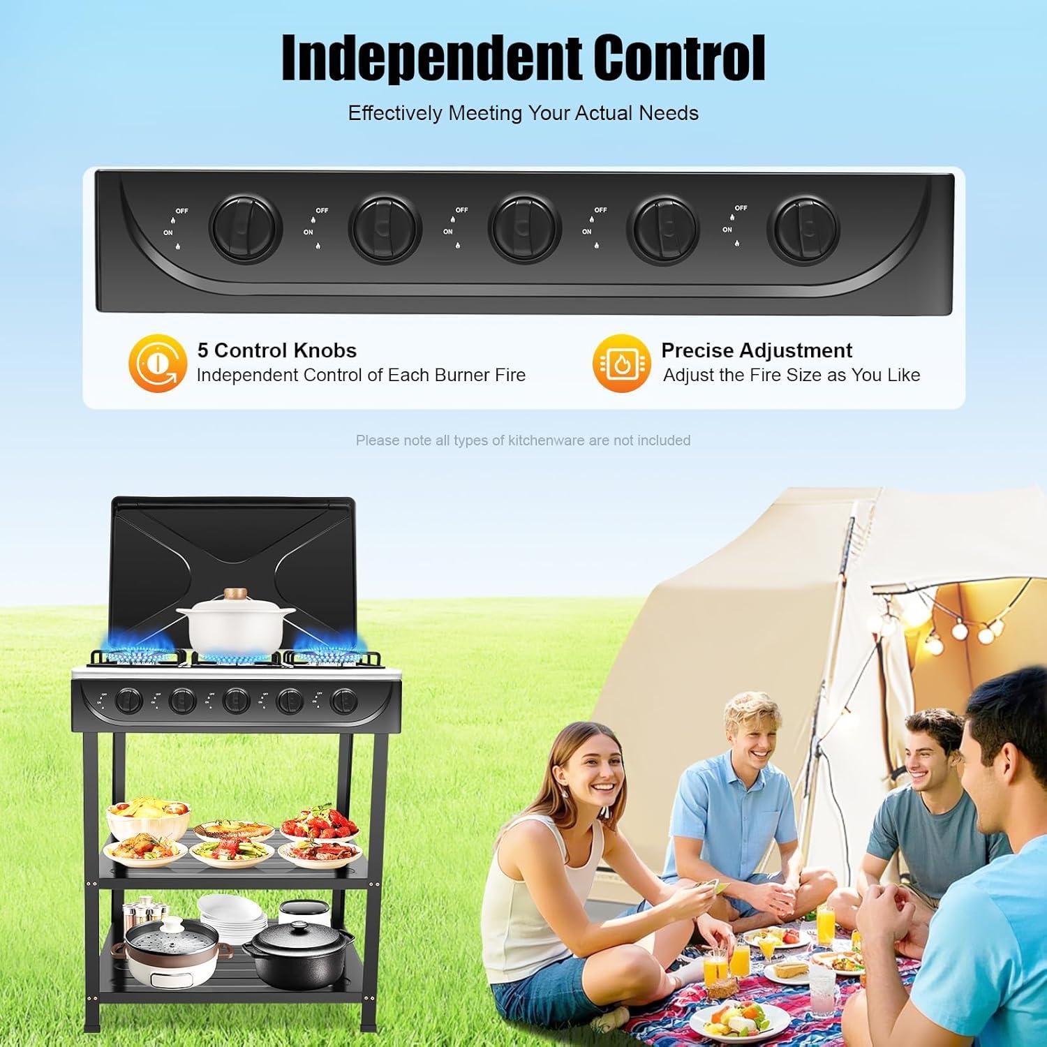 Estufa de Gas Propano HWBWE 5 Quemadores Portátil para Camping