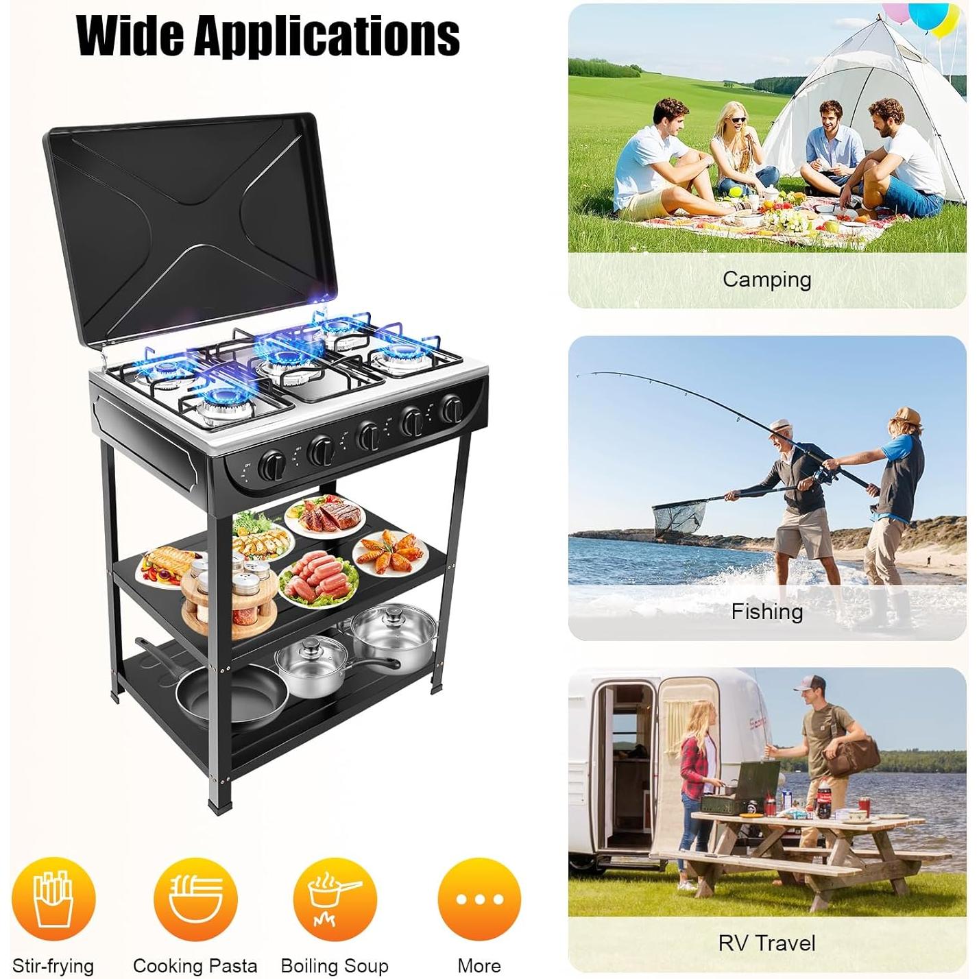 Estufa de Gas Propano HWBWE 5 Quemadores Portátil para Camping