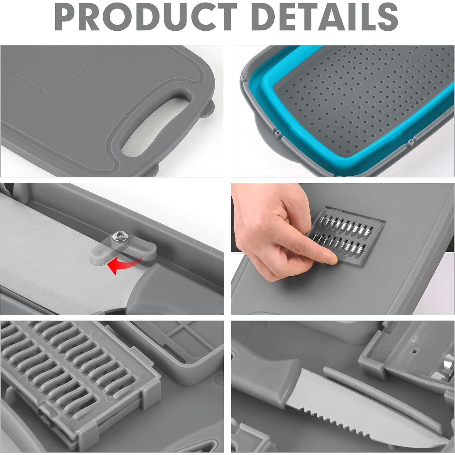 Tabla de Cortar Plegable HI NINGER 9 en 1 con Colador - Gris