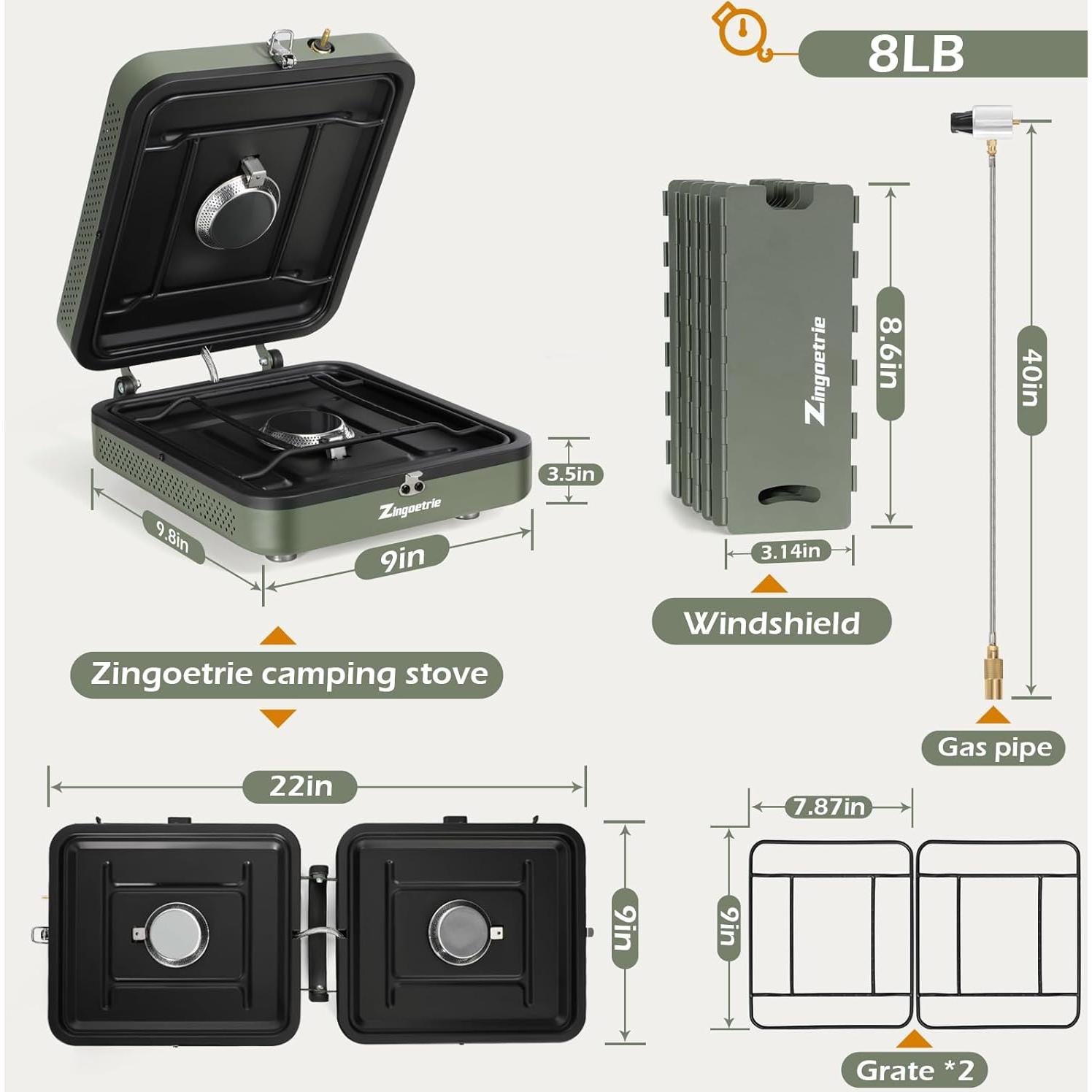 Estufa de Camping Zingoetrie 2 Quemadores 17000 BTU Plegable