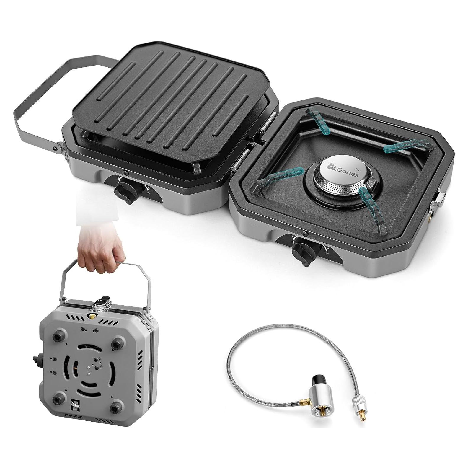 Estufa de Camping Gonex Plegable 2 Quemadores 16000 BTU Gris