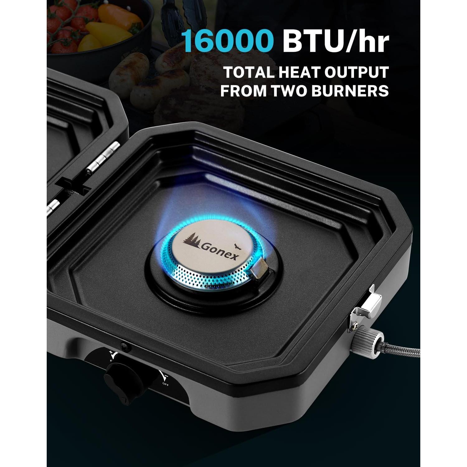 Estufa de Camping Gonex Plegable 2 Quemadores 16000 BTU Gris
