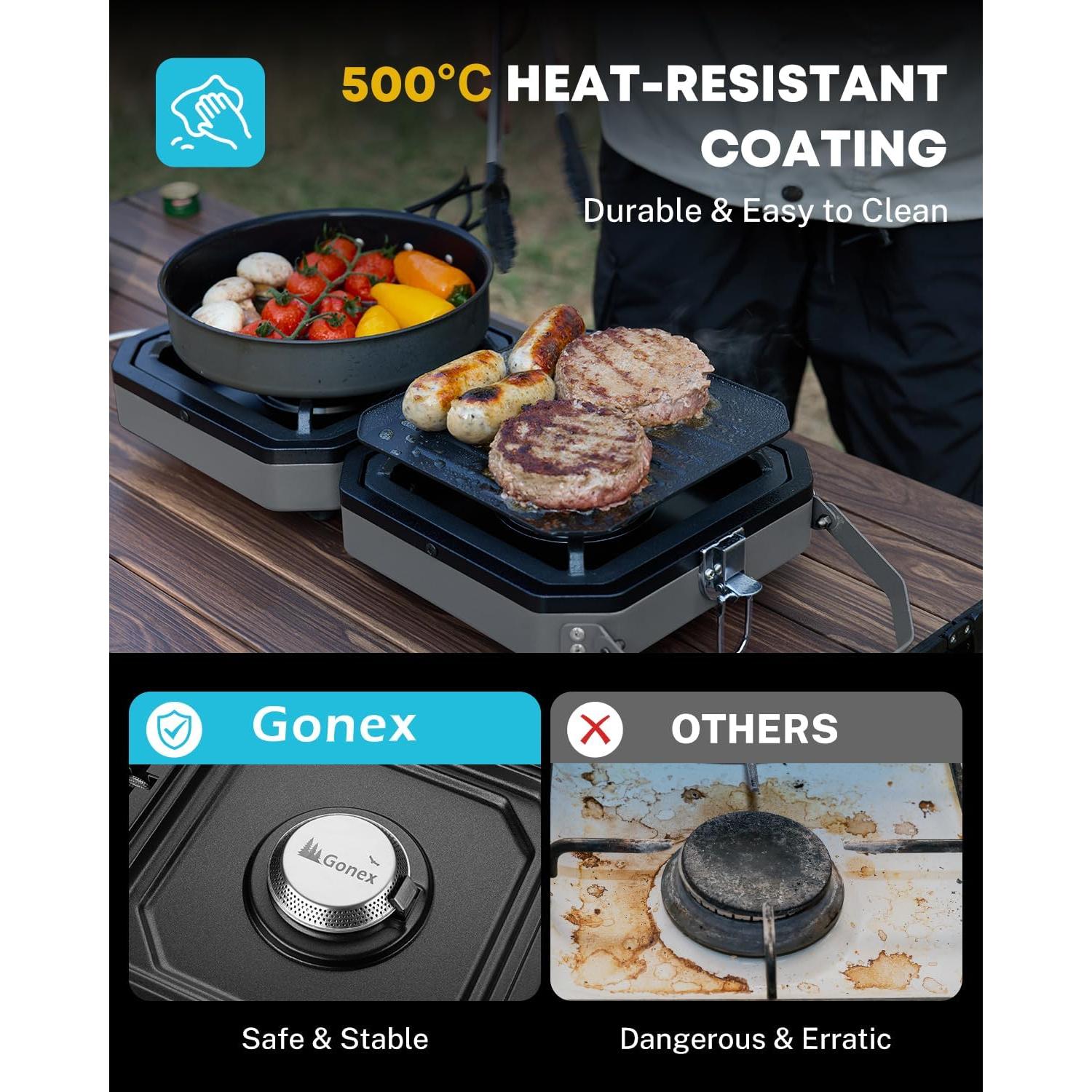 Estufa de Camping Gonex Plegable 2 Quemadores 16000 BTU Gris