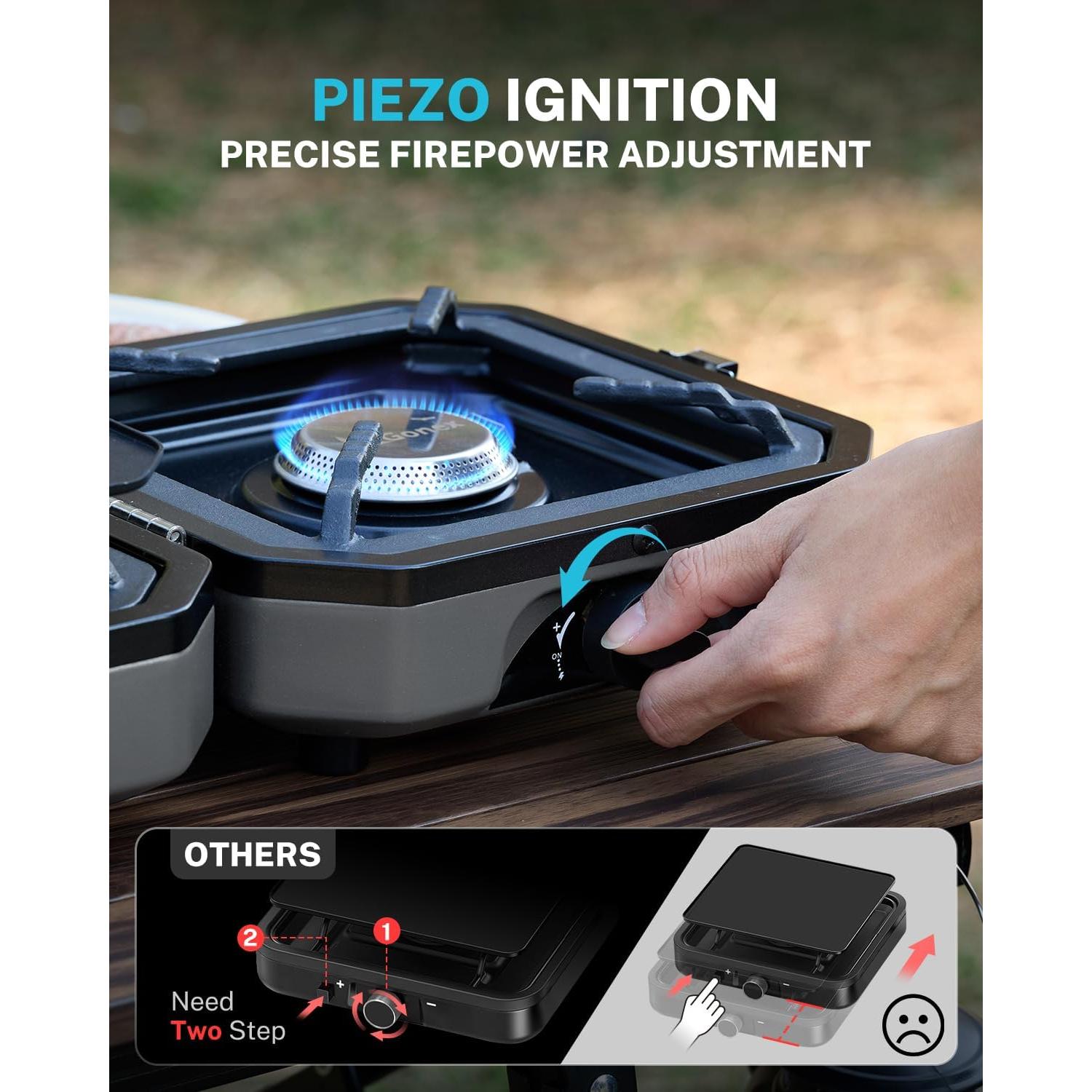 Estufa de Camping Gonex Plegable 2 Quemadores 16000 BTU Gris