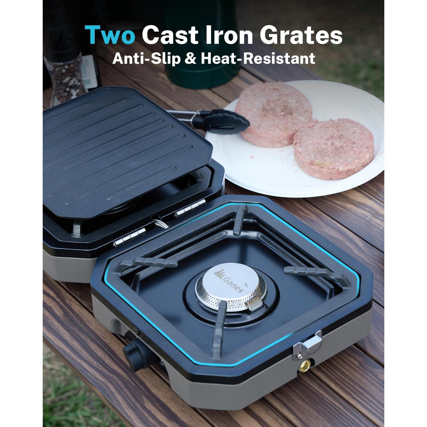 Estufa de Camping Gonex Plegable 2 Quemadores 16000 BTU Gris
