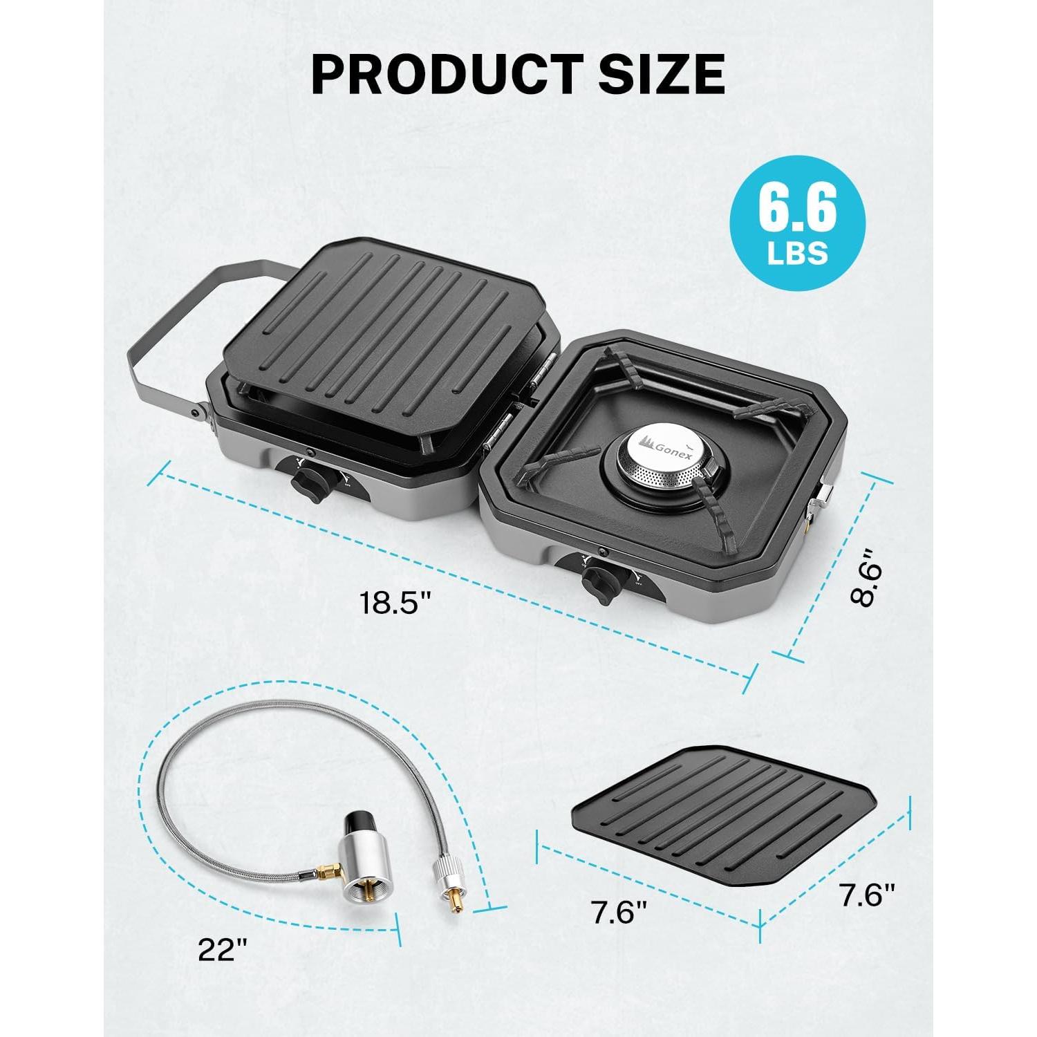 Estufa de Camping Gonex Plegable 2 Quemadores 16000 BTU Gris