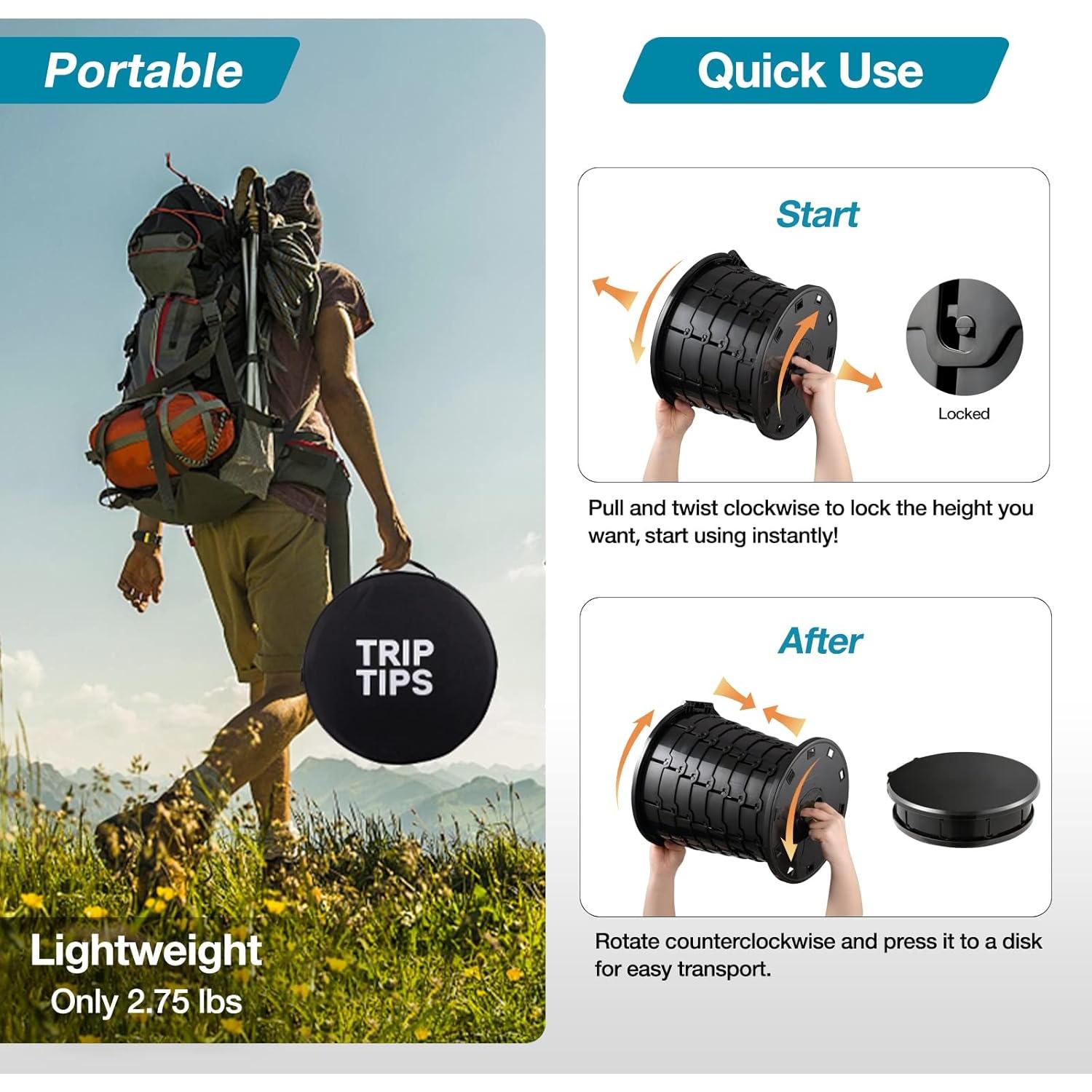 Inodoro Portátil Retráctil TRIPTIPS Ajustable 8-33 cm Negro