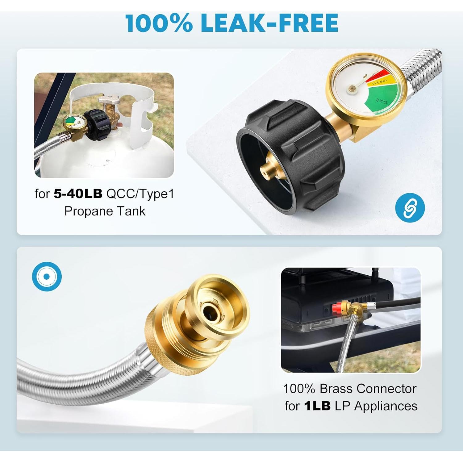 Adaptador de Manguera de Propano Kohree 1.83m con Medidor