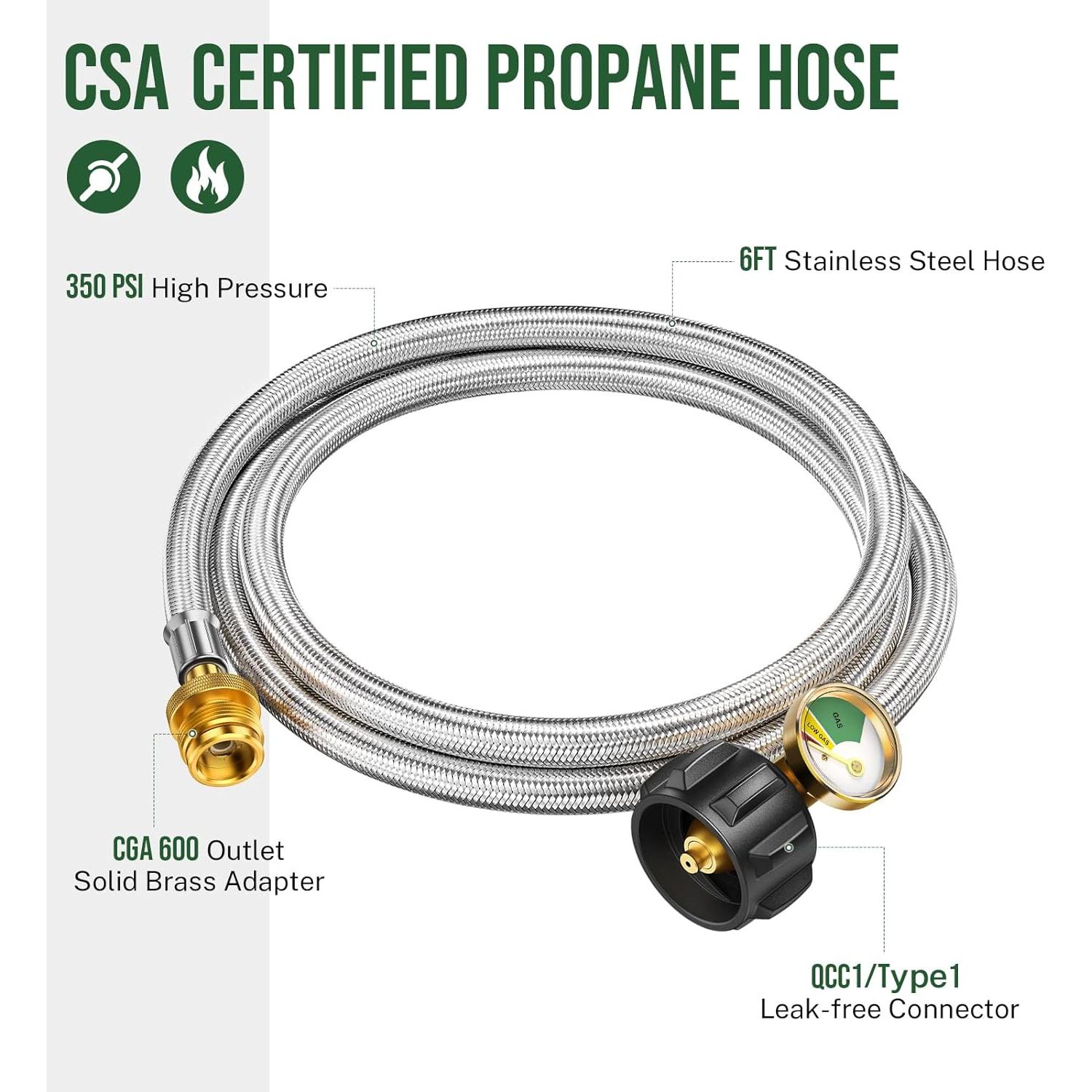 Adaptador Manguera Propano Alloxity 1.83m 1lb a 20lb con Medidor
