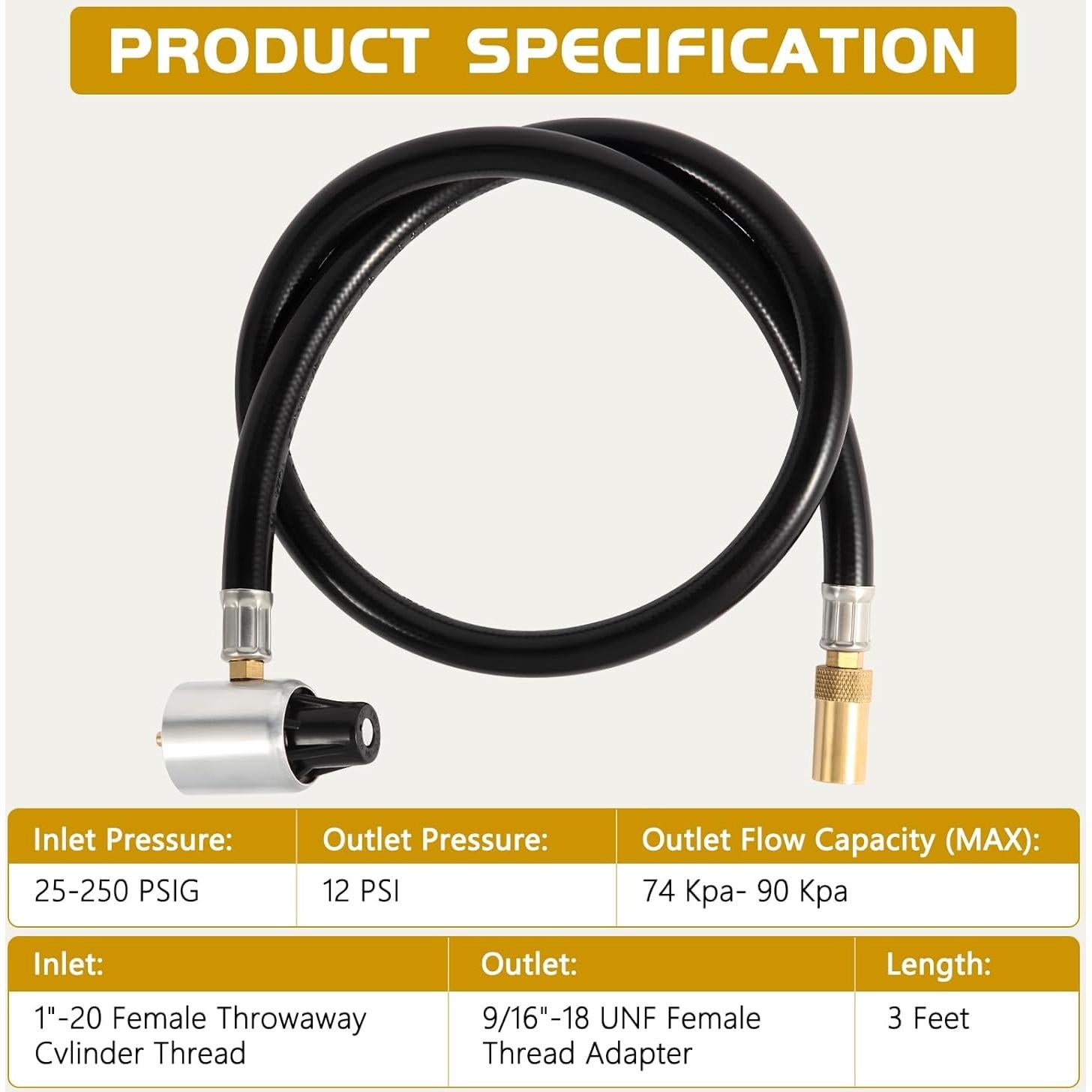 Propane Regulator 5430 Extension Hose 3FT for Coleman Propane Tank Propane Stoves Fold N Go Insta Start and Stansport Camping Stove Tube to Propane 1 Pound Cylinder Tank 15PSIG