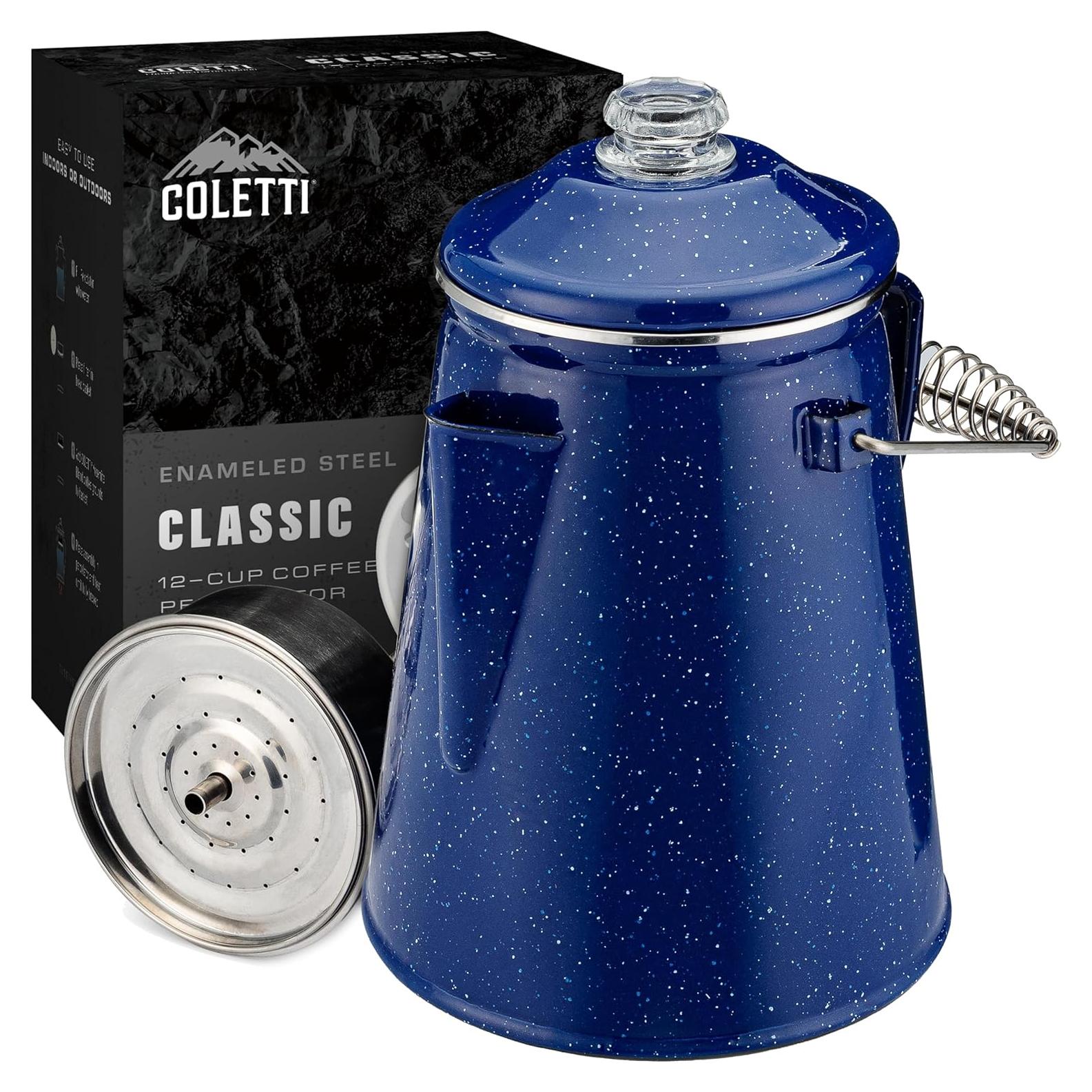Cafetera Percolador COLETTI Clásico Azul 12 Tazas Camping