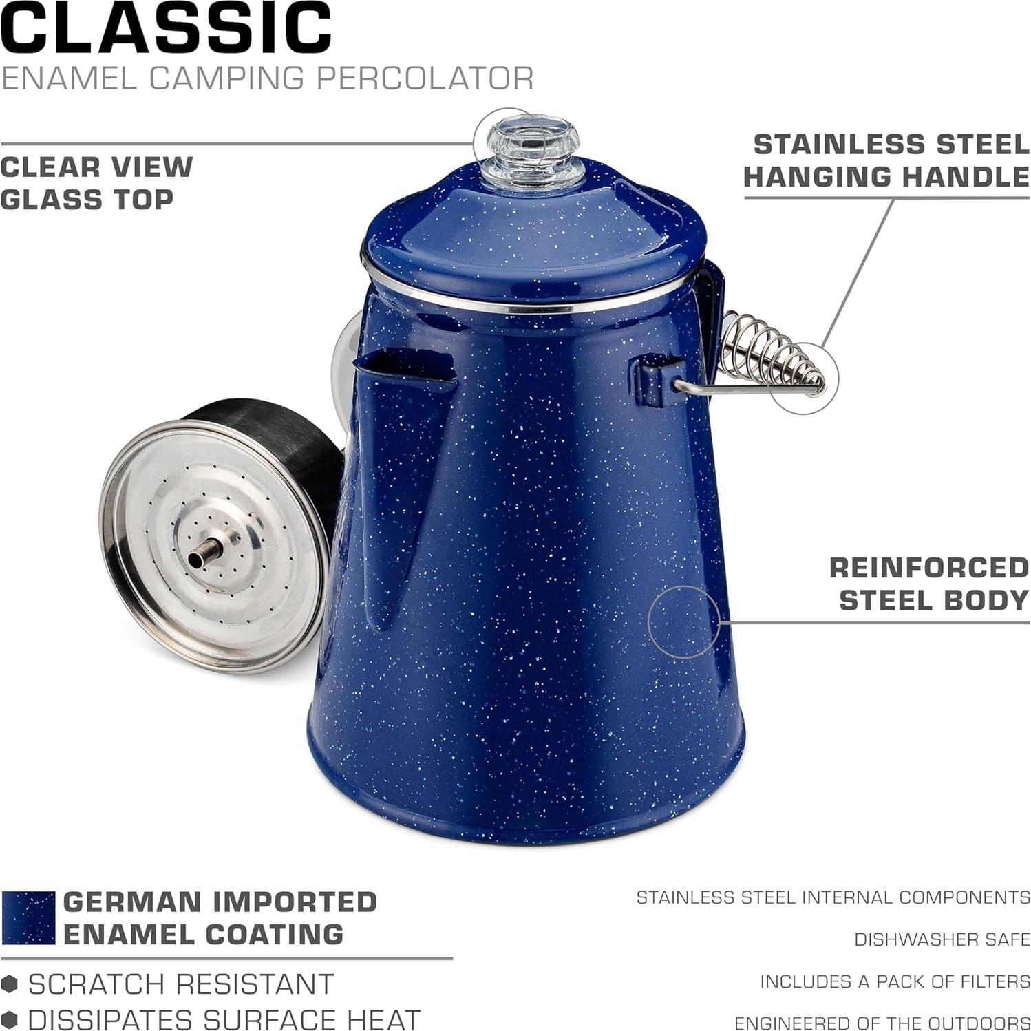 Cafetera Percolador COLETTI Clásico Azul 12 Tazas Camping
