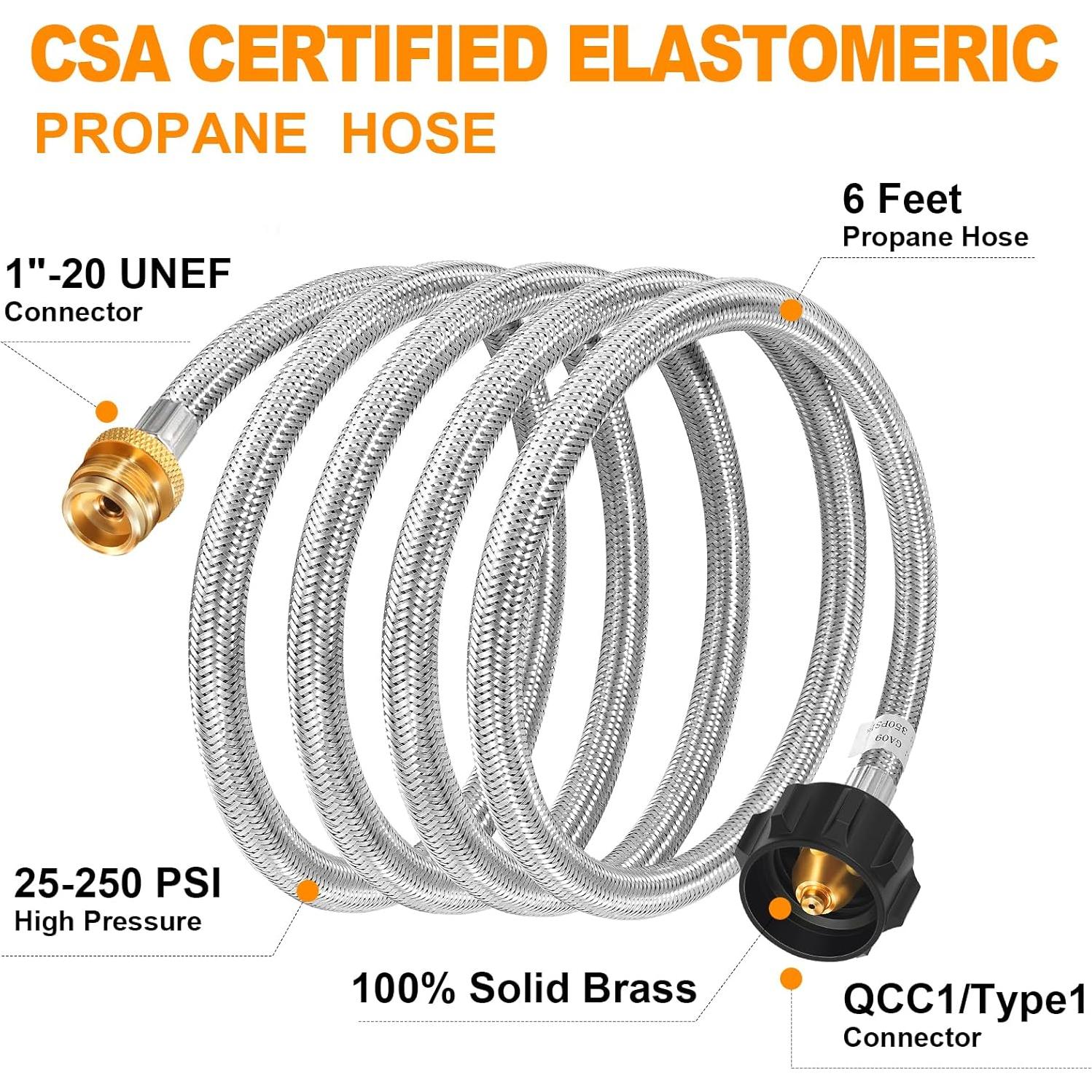 Adaptador Manguera Propano GasSaf 6FT 1lb a 20lb Acero Inoxidable