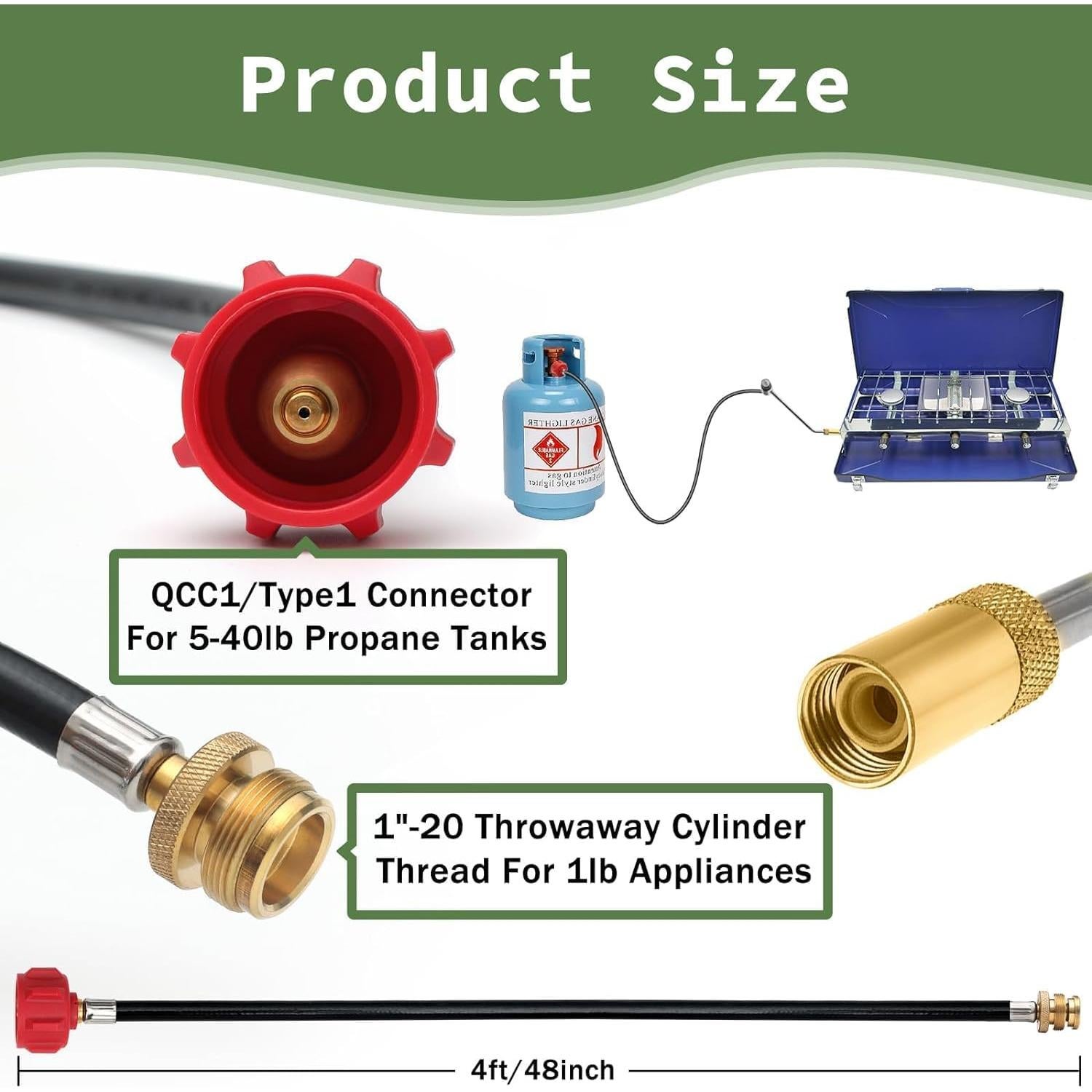 Adaptador de Manguera de Propano 1 lb a 20 lb MOASKER con Regulador
