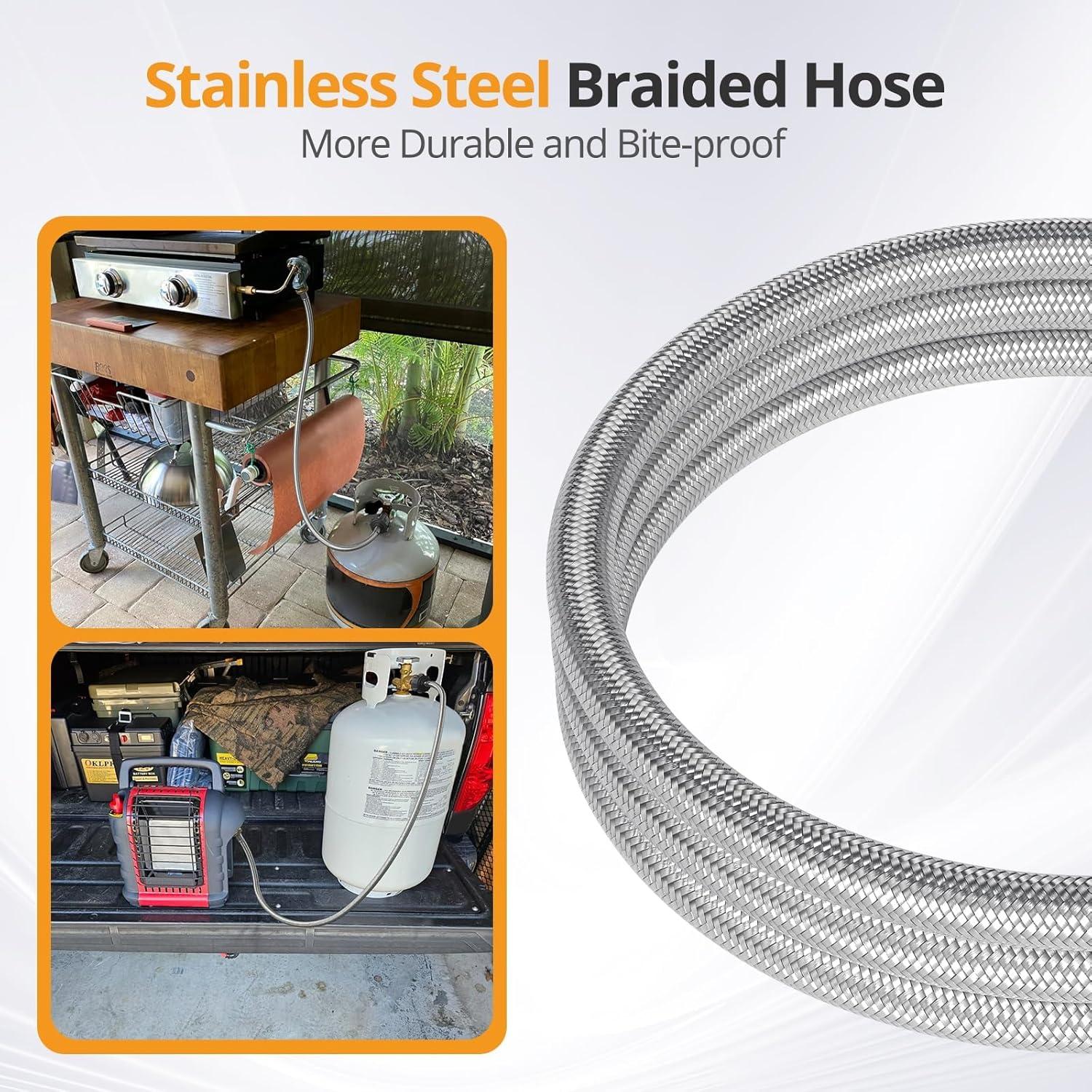 Advanced Composite Propane Hose Adapter, 5FT Leak-Proof QCC1 to 1lb Converter for 20lb Tank, Fits Buddy Heater, Coleman Stove, Blackstone Griddle, Weber Q Grill, Flexible & Durable