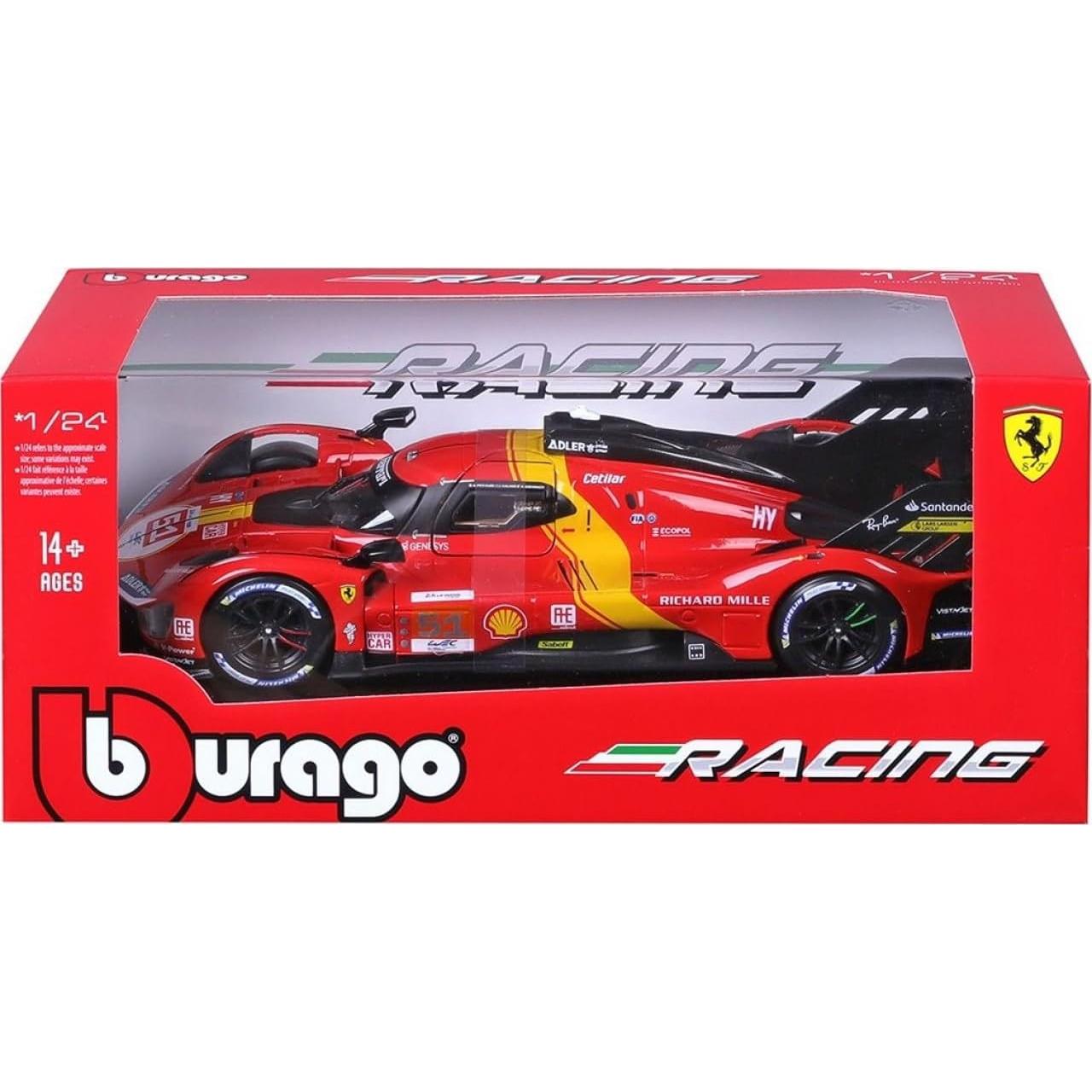 1:24 Scale Diecast Model Car Compatible with Bburago Ferrari 499P LMH #51 2023 24H Le Mans Champion, 18-26309