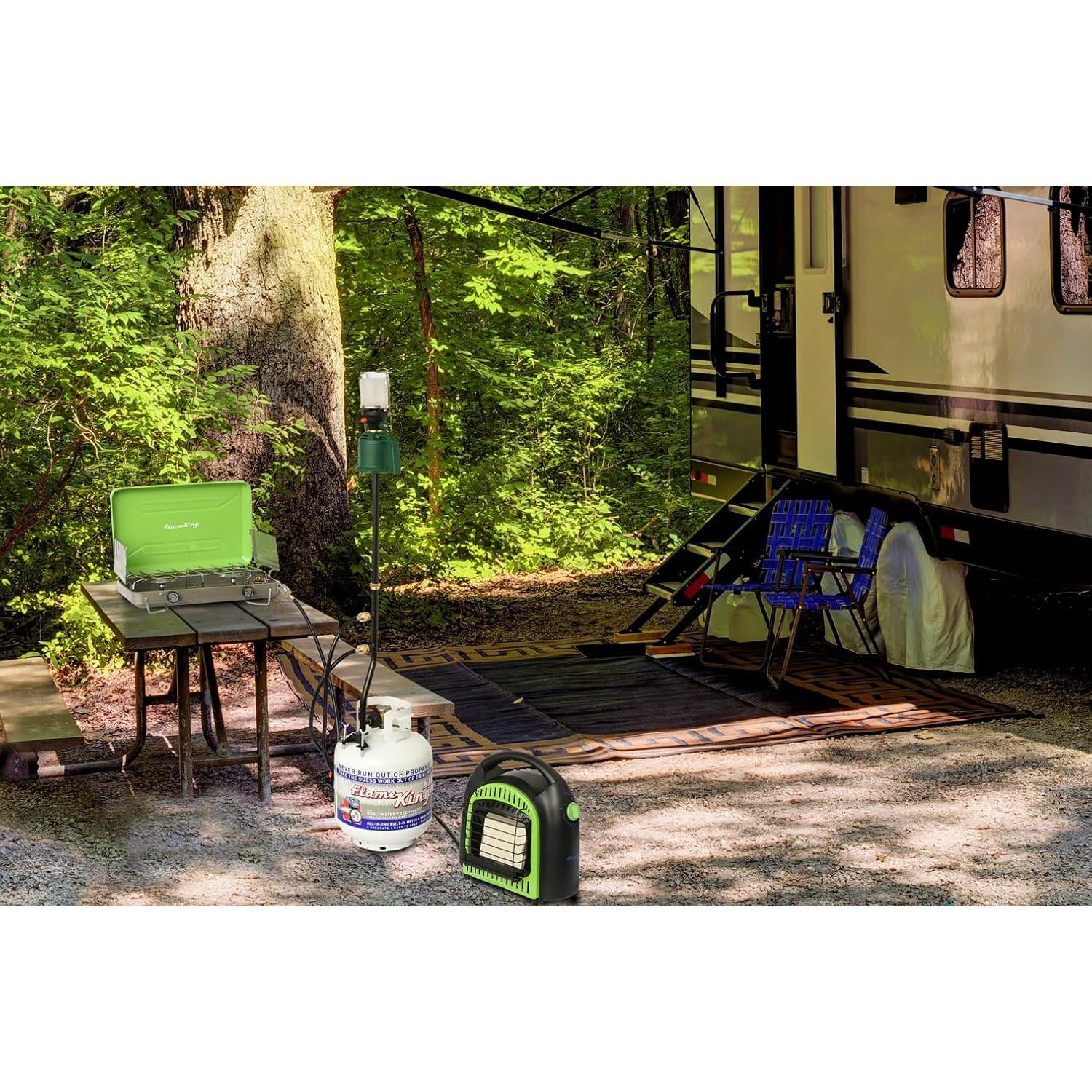 Flame King FK-DP2PC 3 Outlet Adapter 20 to 1LB Propane Distribution Post Pole Tree Stem Stand for Stove, Lanterns, and Camping, Black