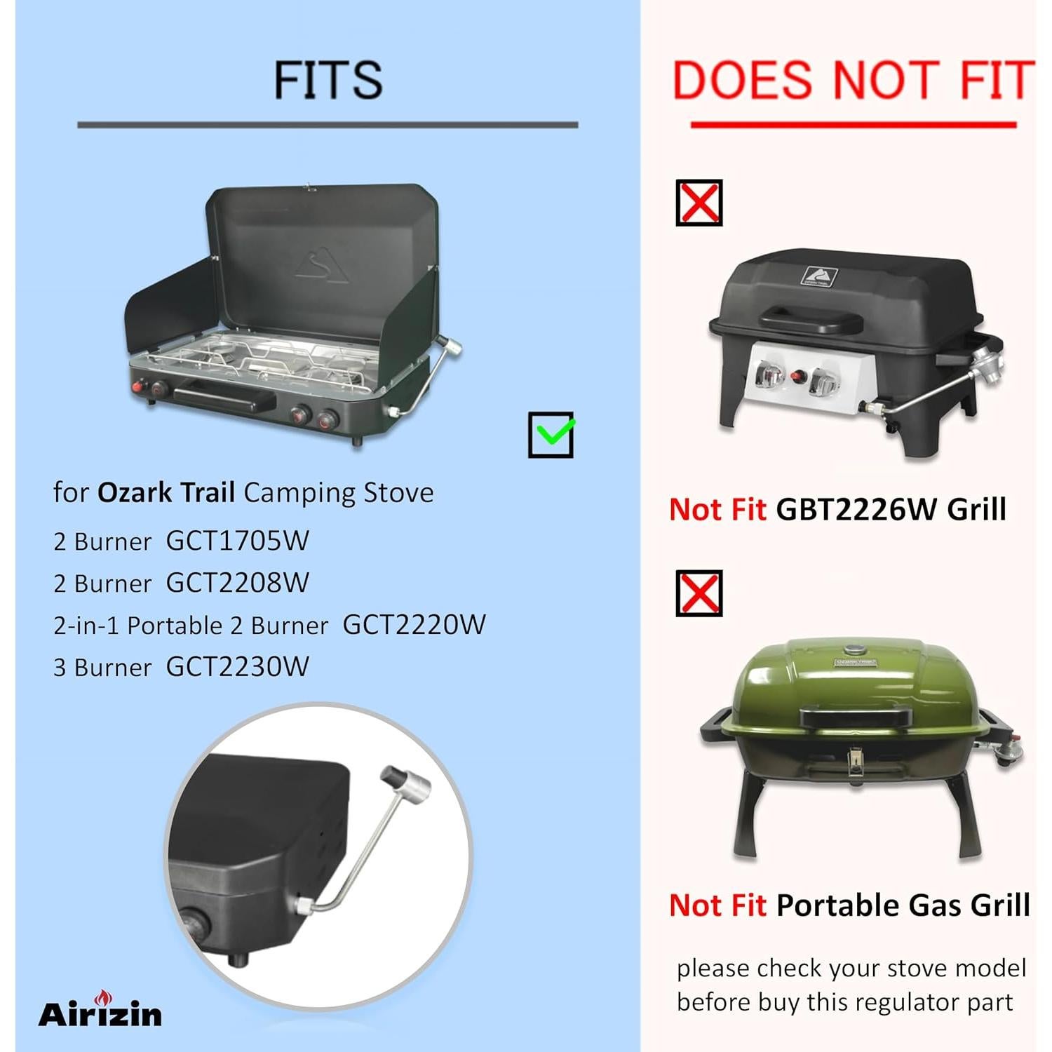 Propane Regulator Adapter Replacement for Ozark Trail 2 Burner Propane Camping Stove GCT2220W,Ozark Trail Camp Stove Regulator