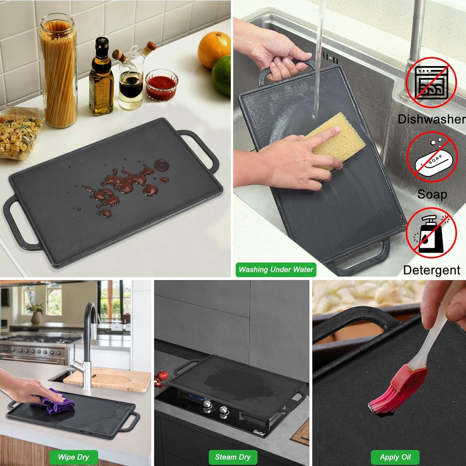 Plancha de Hierro Fundido GasSaf 33x21 cm Reversible para Cocina