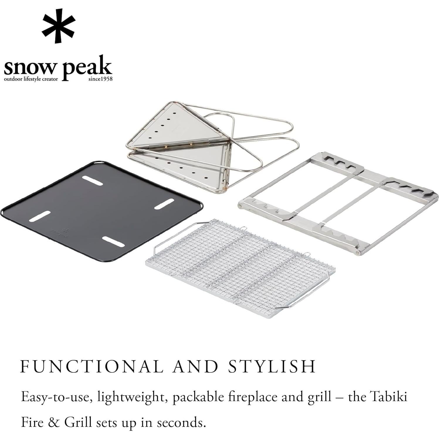 Parrilla y Fogón Plegable Snow Peak Takibi, Acero Inoxidable, 5 Piezas