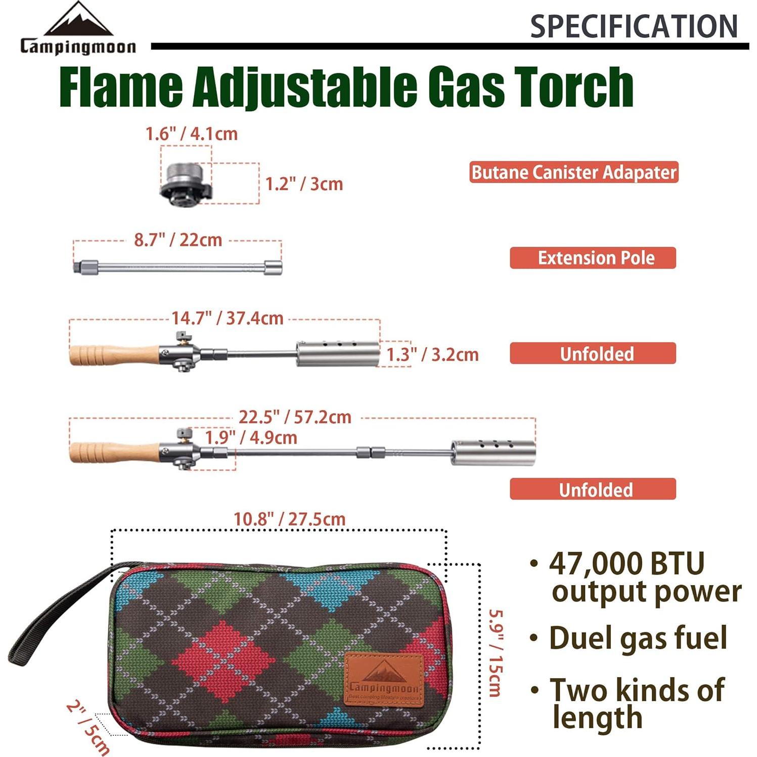 Antorcha de Camping Campingmoon MT-3955 Doble Combustible 57 cm