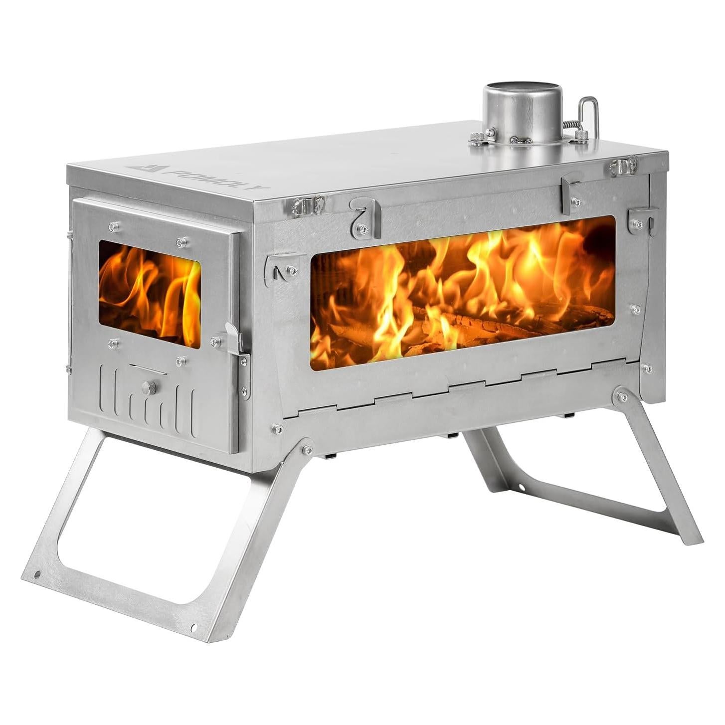 Camping Wood Stove Hot Tent Stove, POMOLY Ti 0.6 Portable Lightweight Titanium Stove for Hiking, Cooking, Heating (Stove Pipe 9.84ft / 3m)