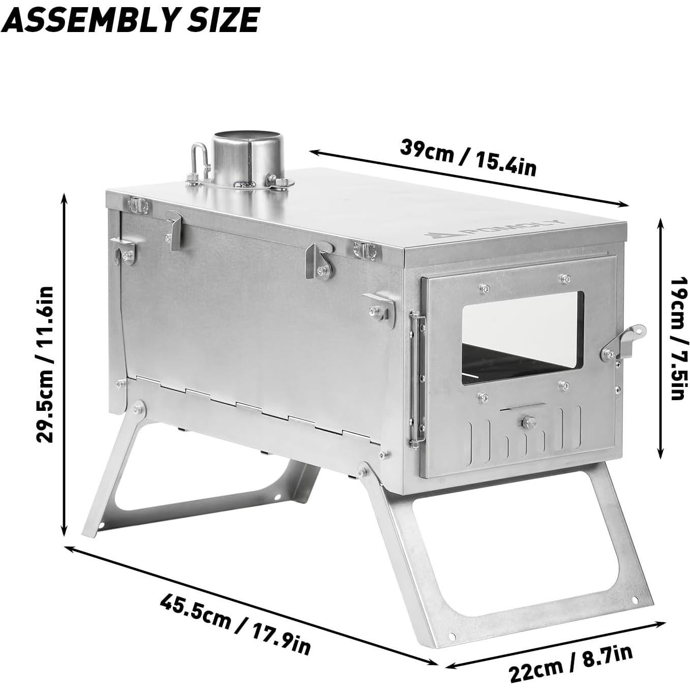 Camping Wood Stove Hot Tent Stove, POMOLY Ti 0.6 Portable Lightweight Titanium Stove for Hiking, Cooking, Heating (Stove Pipe 9.84ft / 3m)