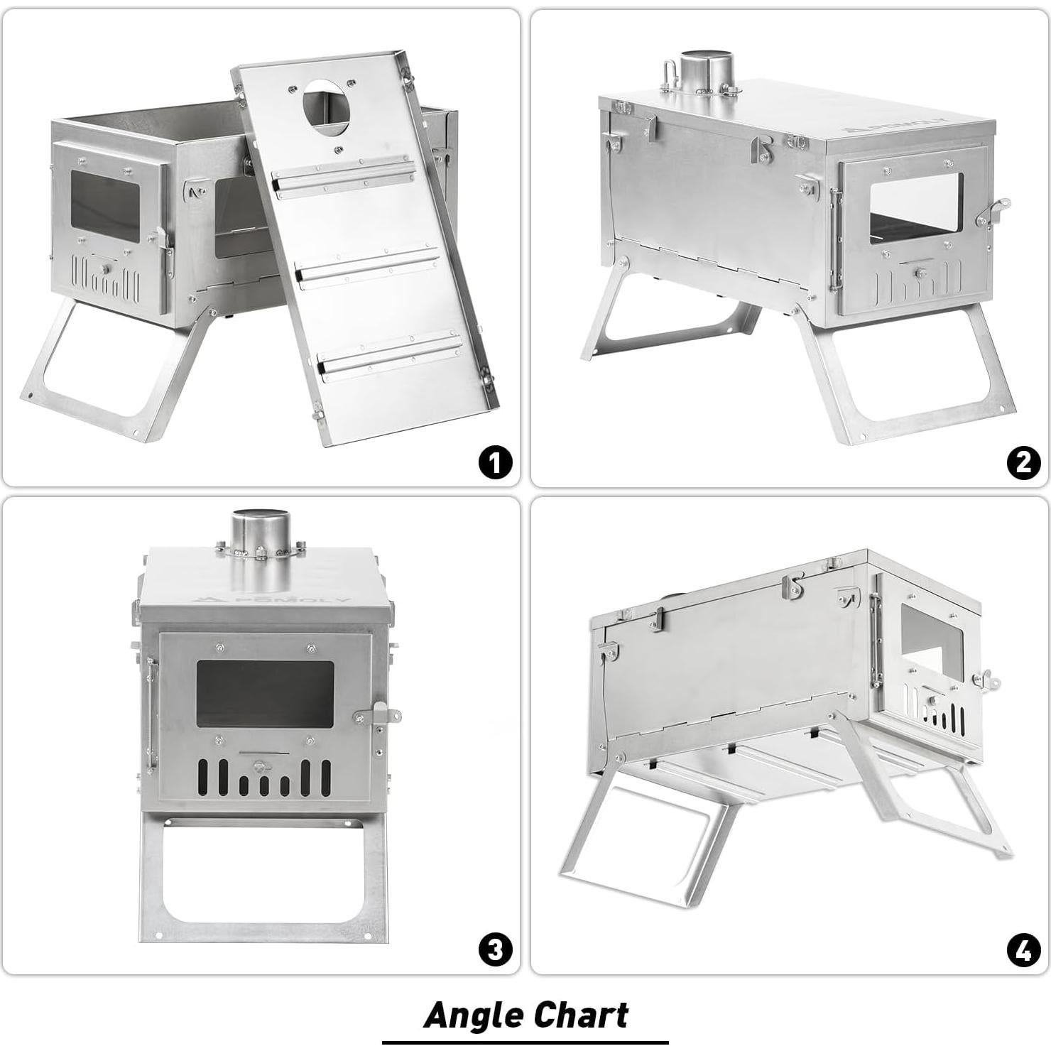 Camping Wood Stove Hot Tent Stove, POMOLY Ti 0.6 Portable Lightweight Titanium Stove for Hiking, Cooking, Heating (Stove Pipe 9.84ft / 3m)