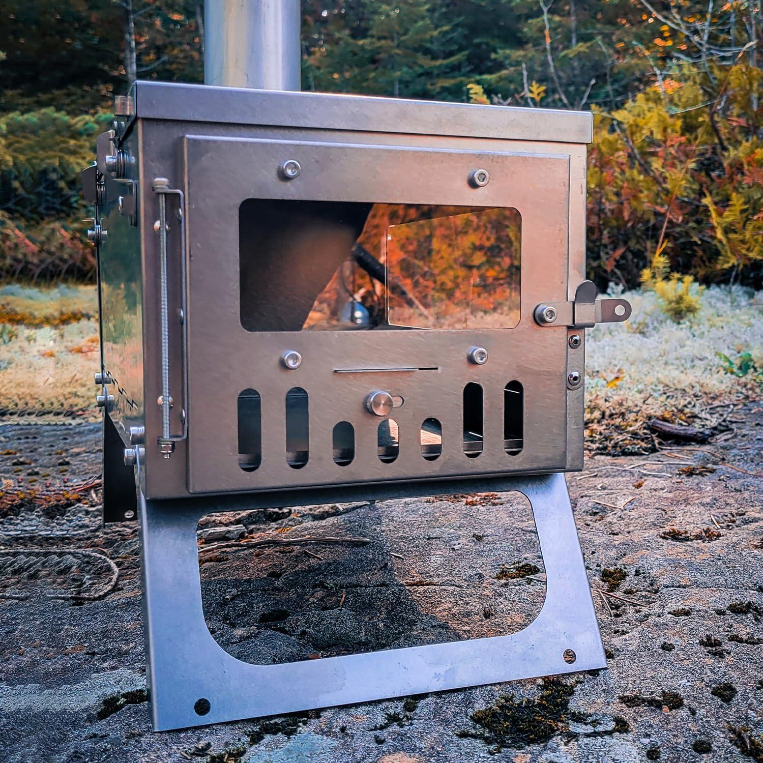 Camping Wood Stove Hot Tent Stove, POMOLY Ti 0.6 Portable Lightweight Titanium Stove for Hiking, Cooking, Heating (Stove Pipe 9.84ft / 3m)