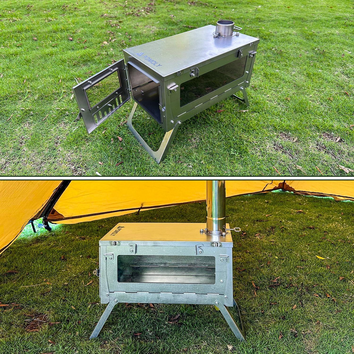 Camping Wood Stove Hot Tent Stove, POMOLY Ti 0.6 Portable Lightweight Titanium Stove for Hiking, Cooking, Heating (Stove Pipe 9.84ft / 3m)
