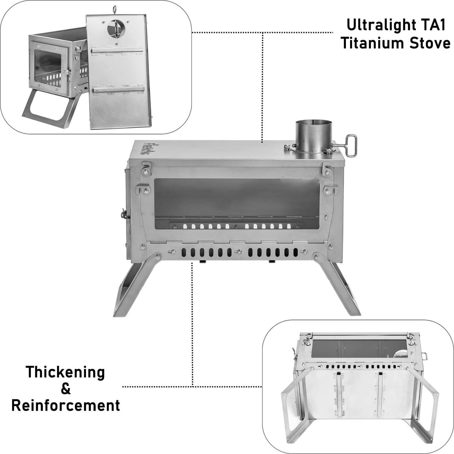 FireHiking Ultralight Wood Stove (2nd Gen) LANK Max Camping Titanium Tent Stove Thickened TA1 Anti-deformation Folding Portable Wood Burning Stove