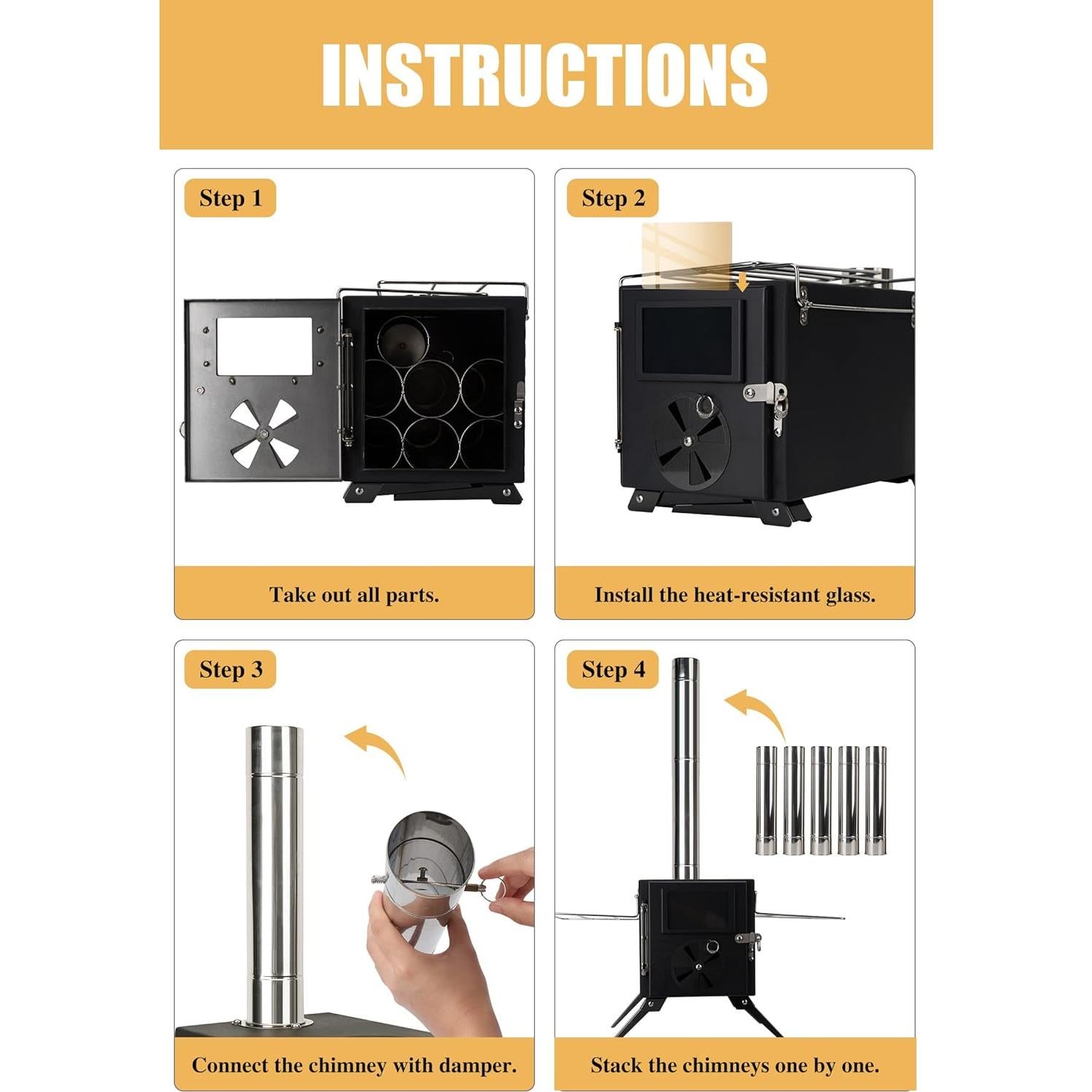 Estufa de Camping LAMA de Leña Acero Inoxidable 304 Portátil