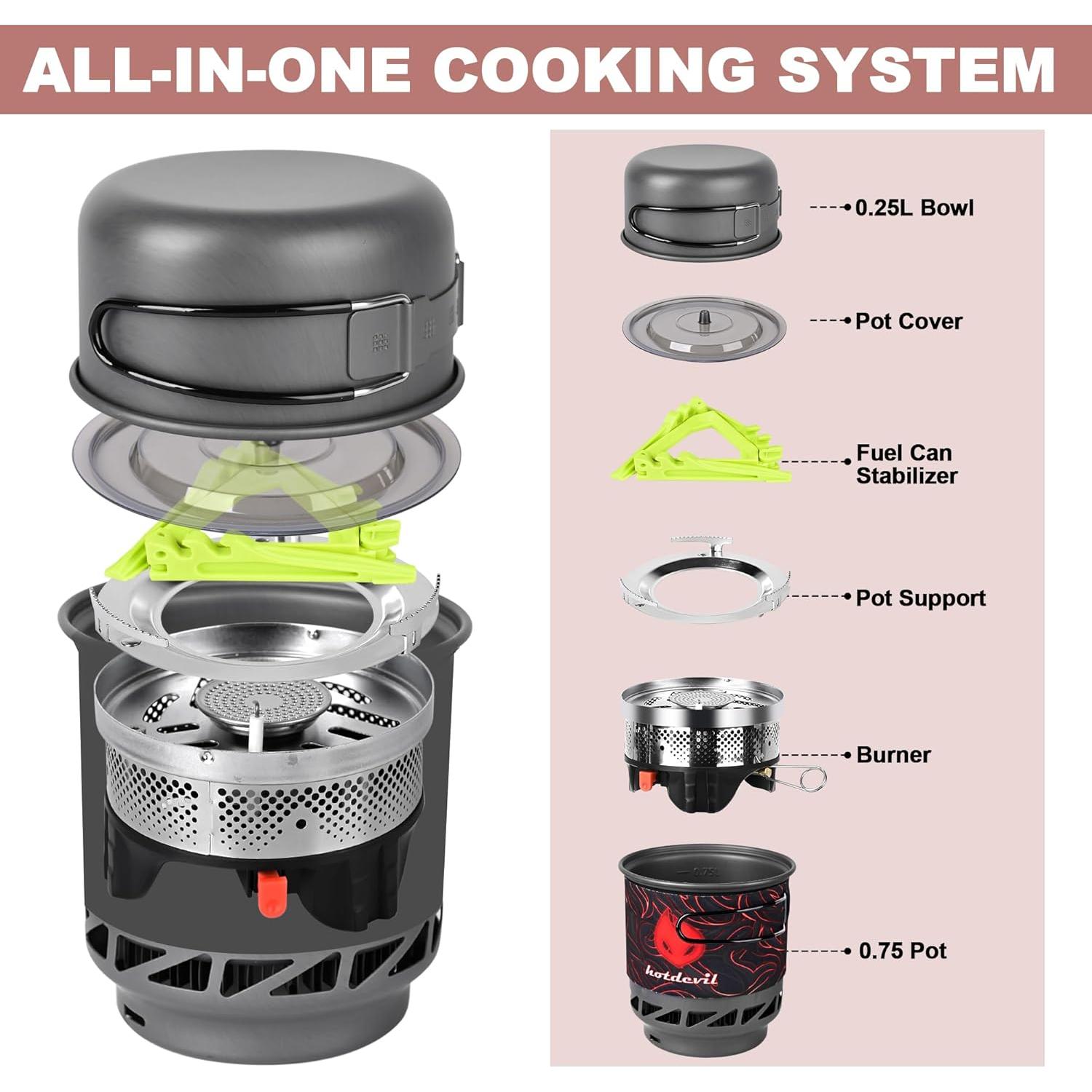 Estufa de Camping Hotdevil HD-SS-5120-1 con Olla 0.75L