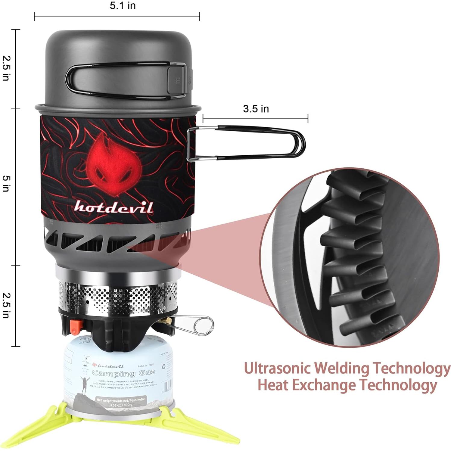 Estufa de Camping Hotdevil HD-SS-5120-1 con Olla 0.75L