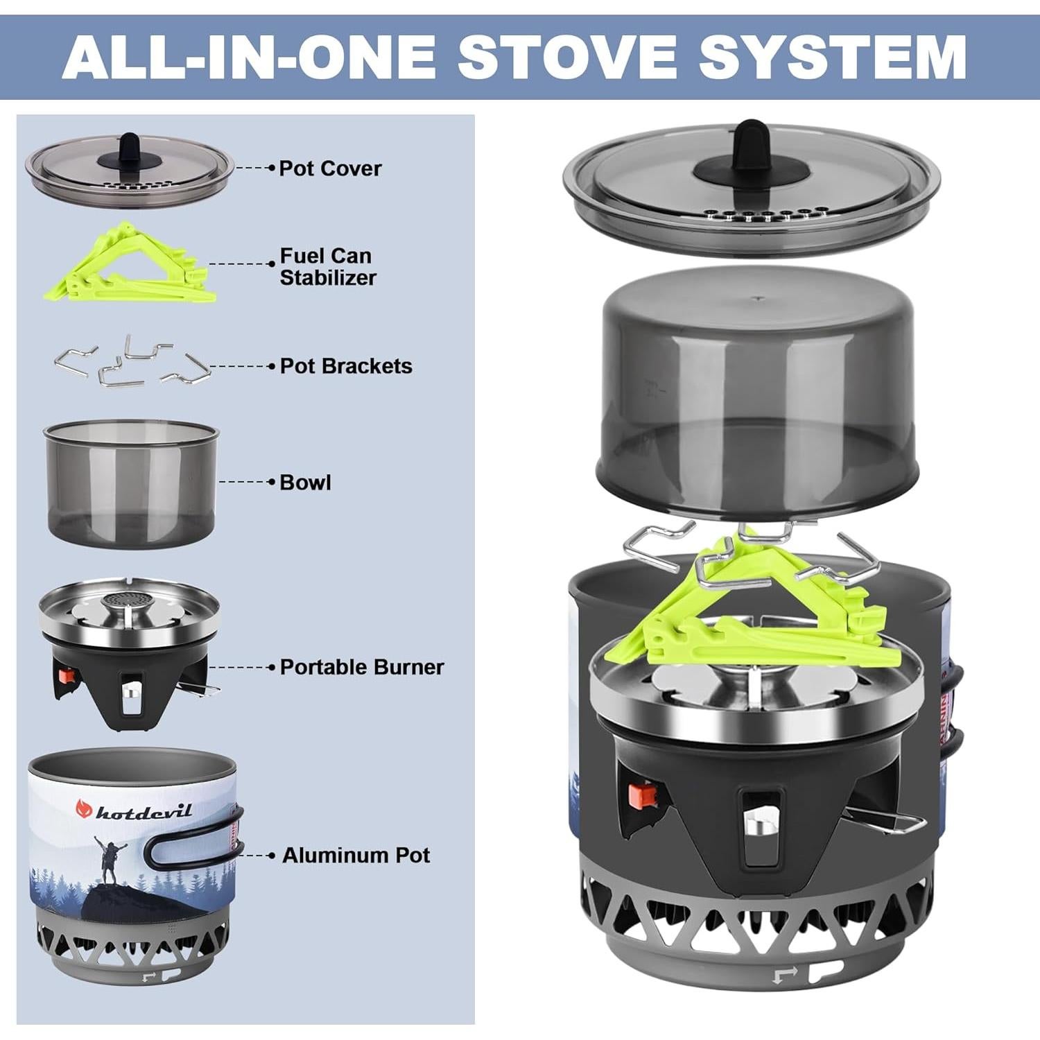 Estufa de Camping Hotdevil HD-SS-5110-2 1.2L Gas Portátil