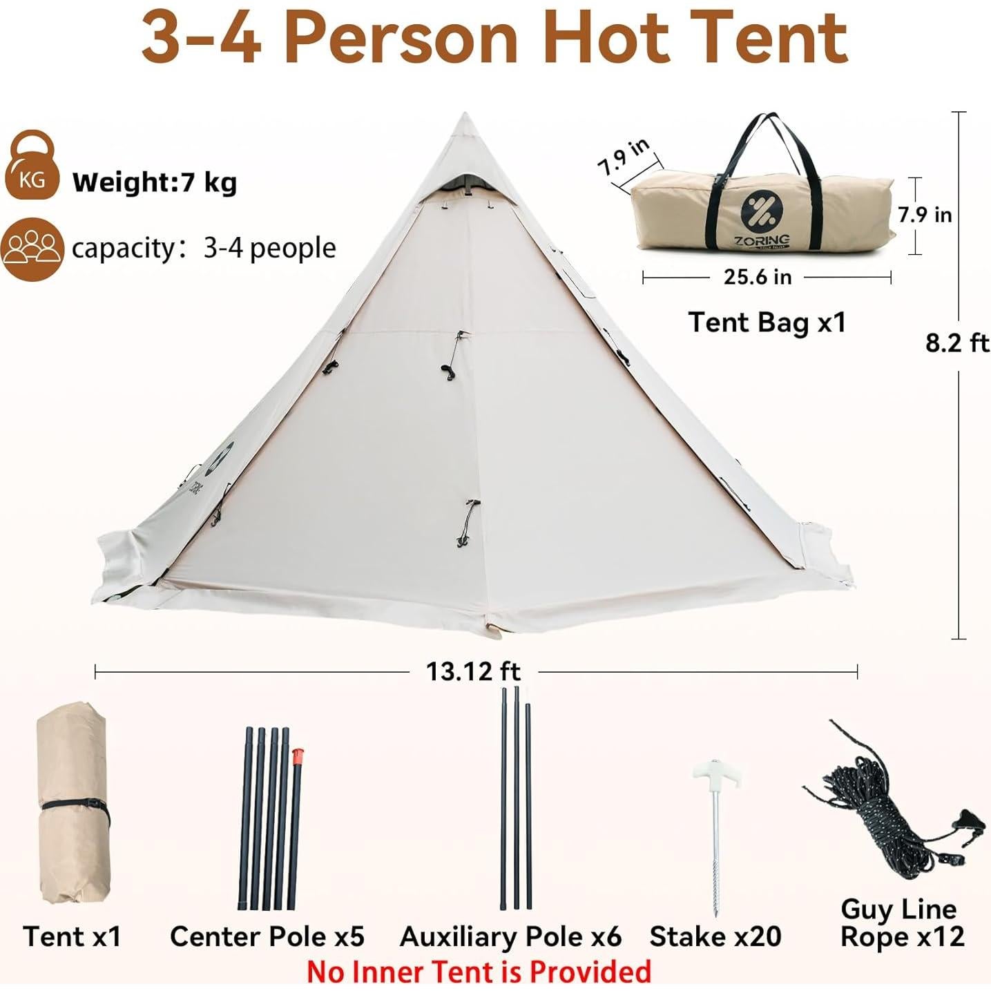 Tienda Caliente Zoring Tipi 4 Estaciones 3-4 Personas 2.5m
