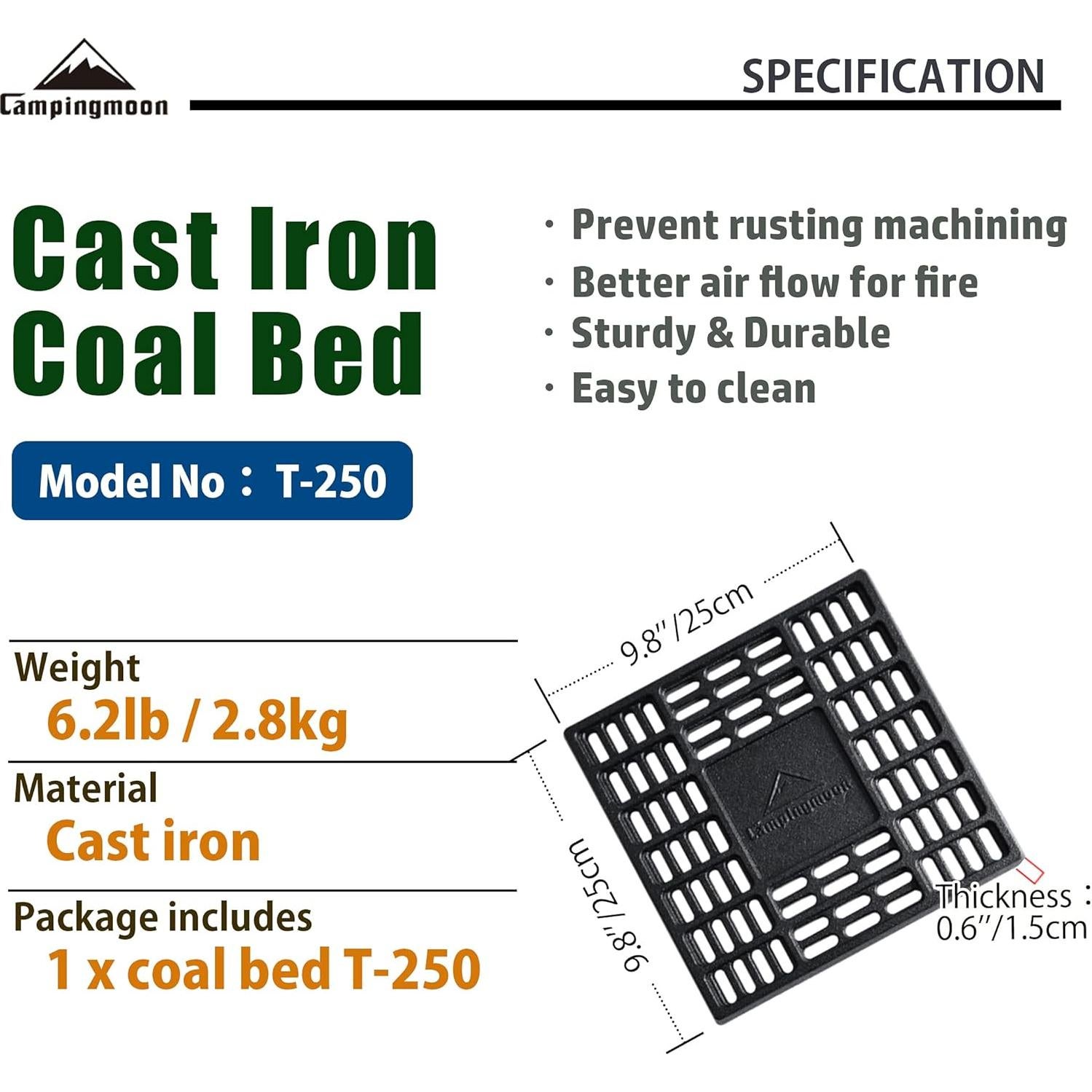 Rejilla de Carbón Campingmoon 25x25 cm Hierro Fundido