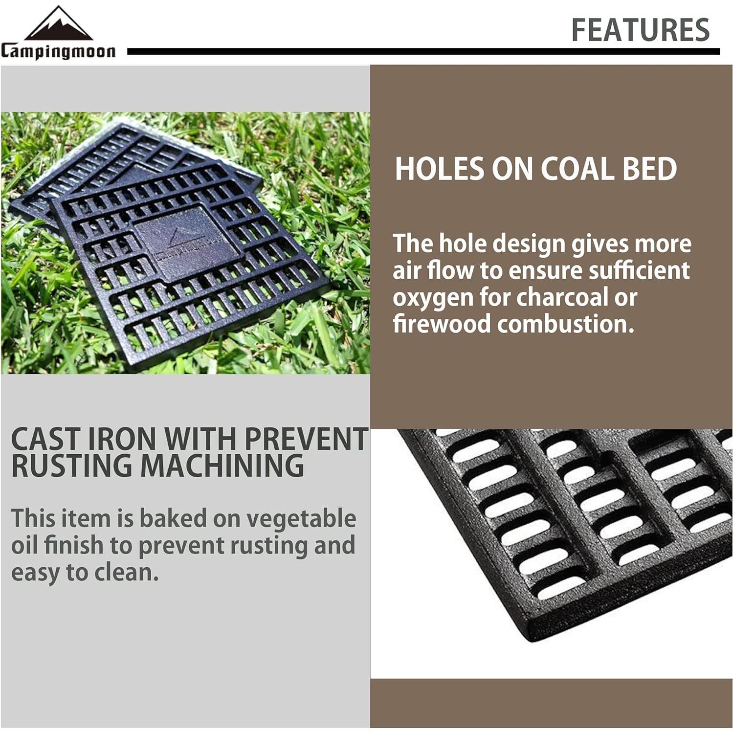 Rejilla de Carbón Campingmoon 25x25 cm Hierro Fundido