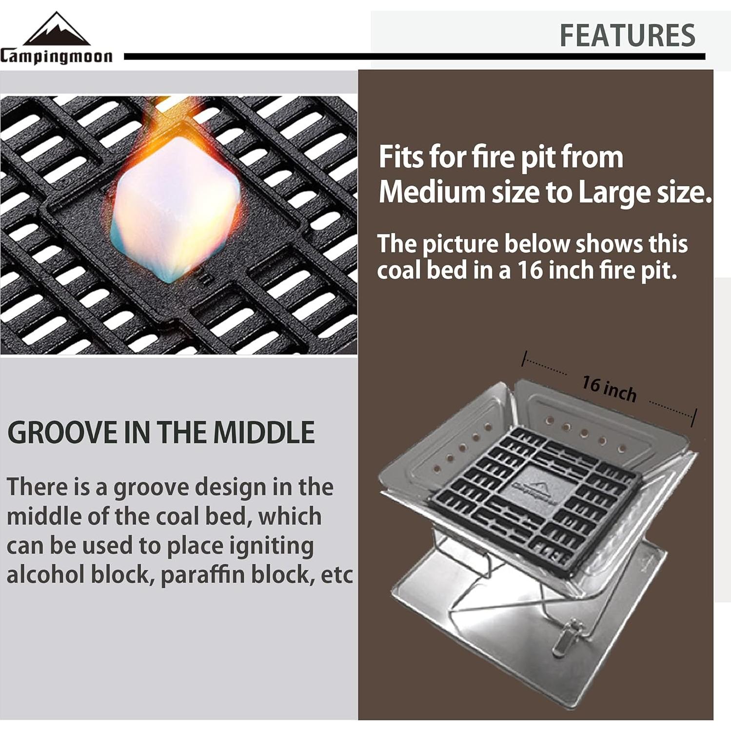 Rejilla de Carbón Campingmoon 25x25 cm Hierro Fundido