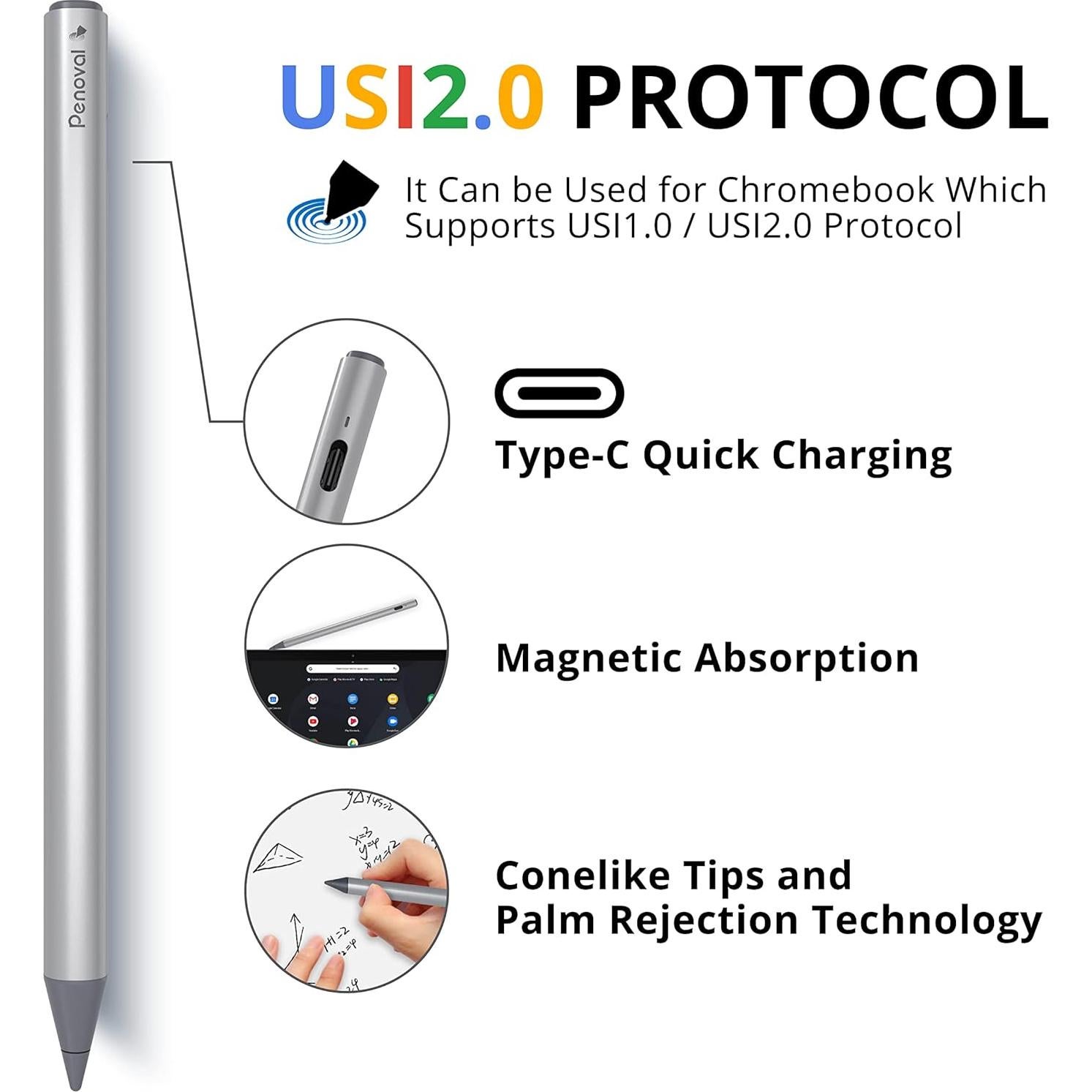 Lápiz Estilográfico Penoval USI 2.0 para Chromebooks - 4096 Niveles de Presión