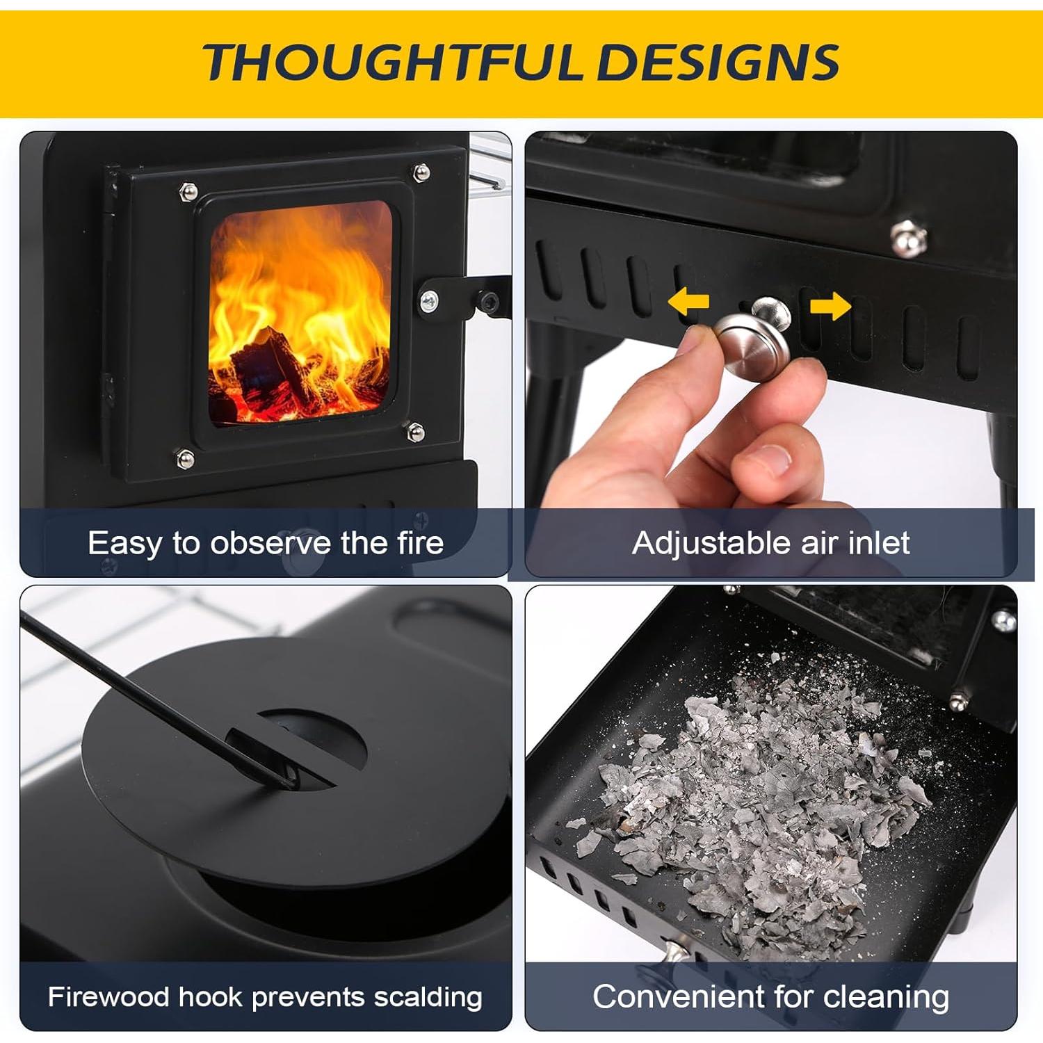 Estufa de Tienda KUNGKA Negra con Chimenea de Acero 1.83m