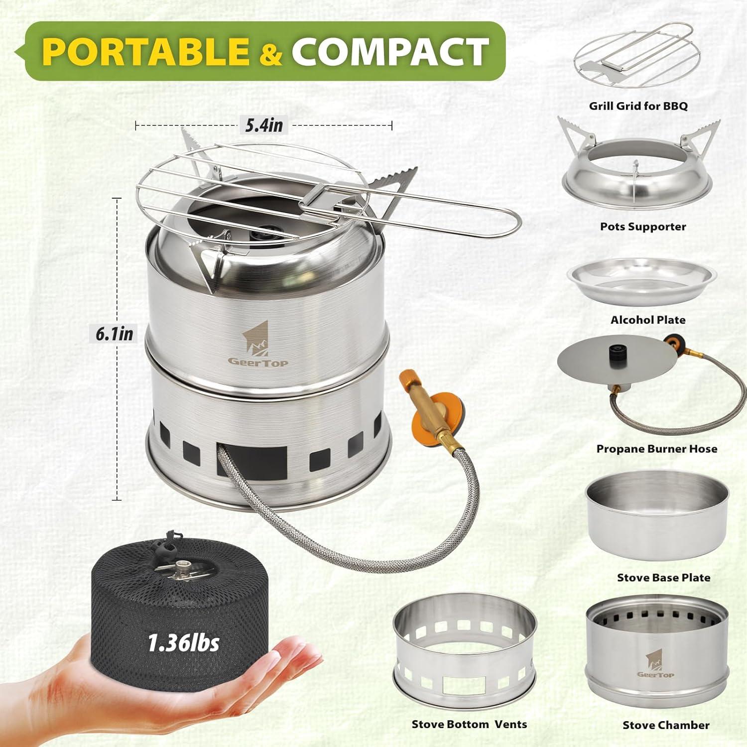 Estufa de Camping Geertop Ultraligera 0.6 kg Acero Inoxidable