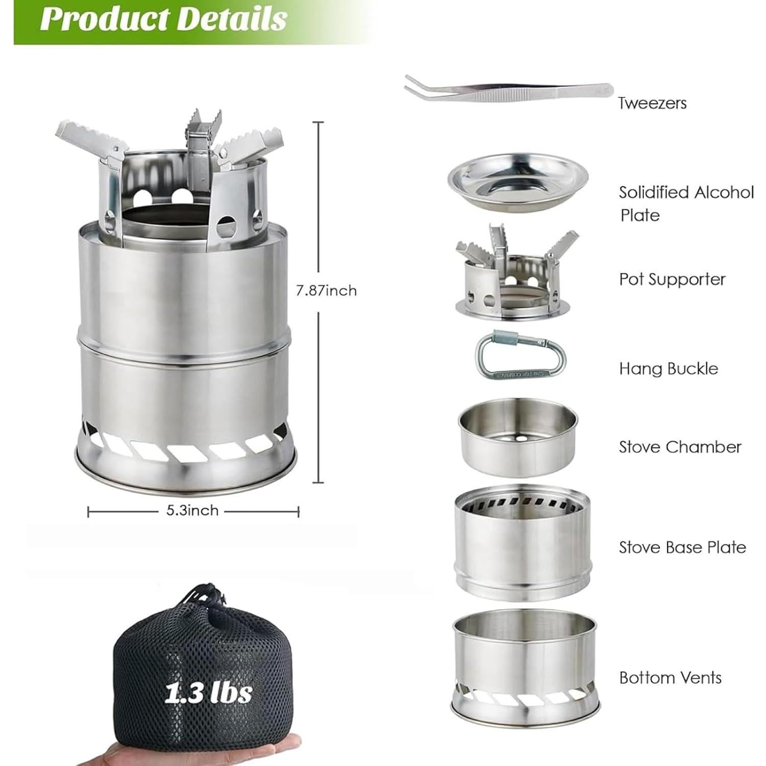 Estufa de Camping MEETSUN Mini de Leña Plegable 0.64kg