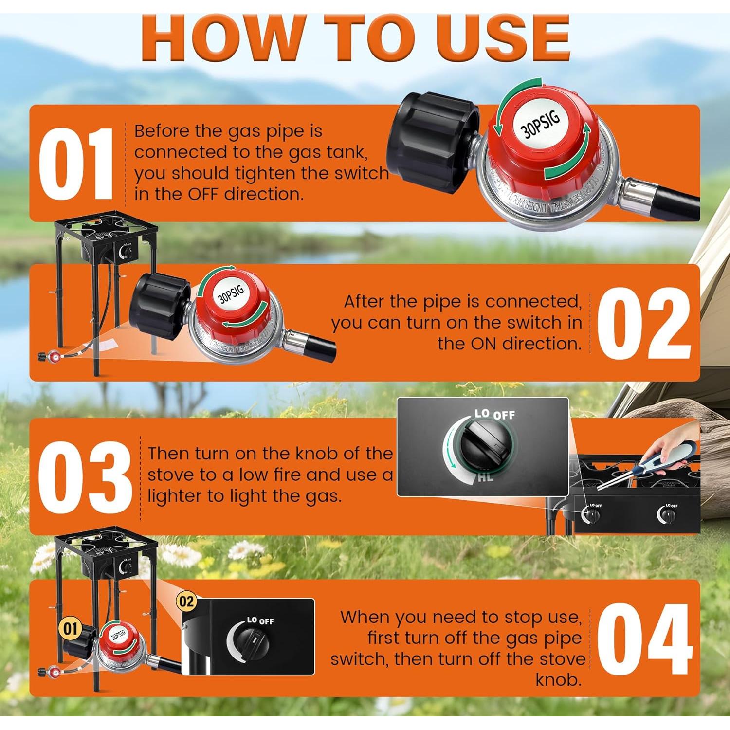 Estufa de Camping Propano STEELUS 130000 BTU Alta Presión