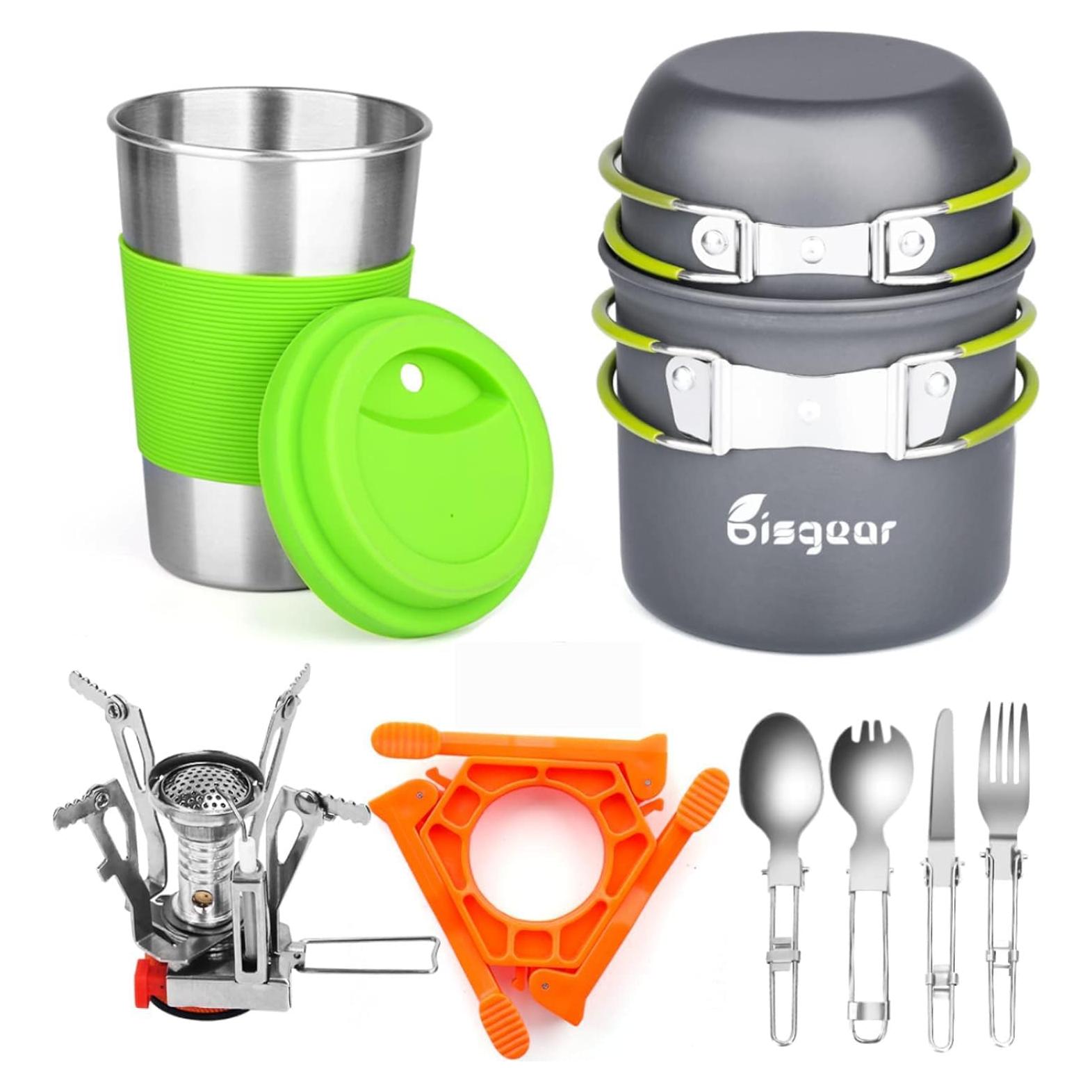 Set de Cocina para Camping Bisgear 12 Piezas Aluminio Verde