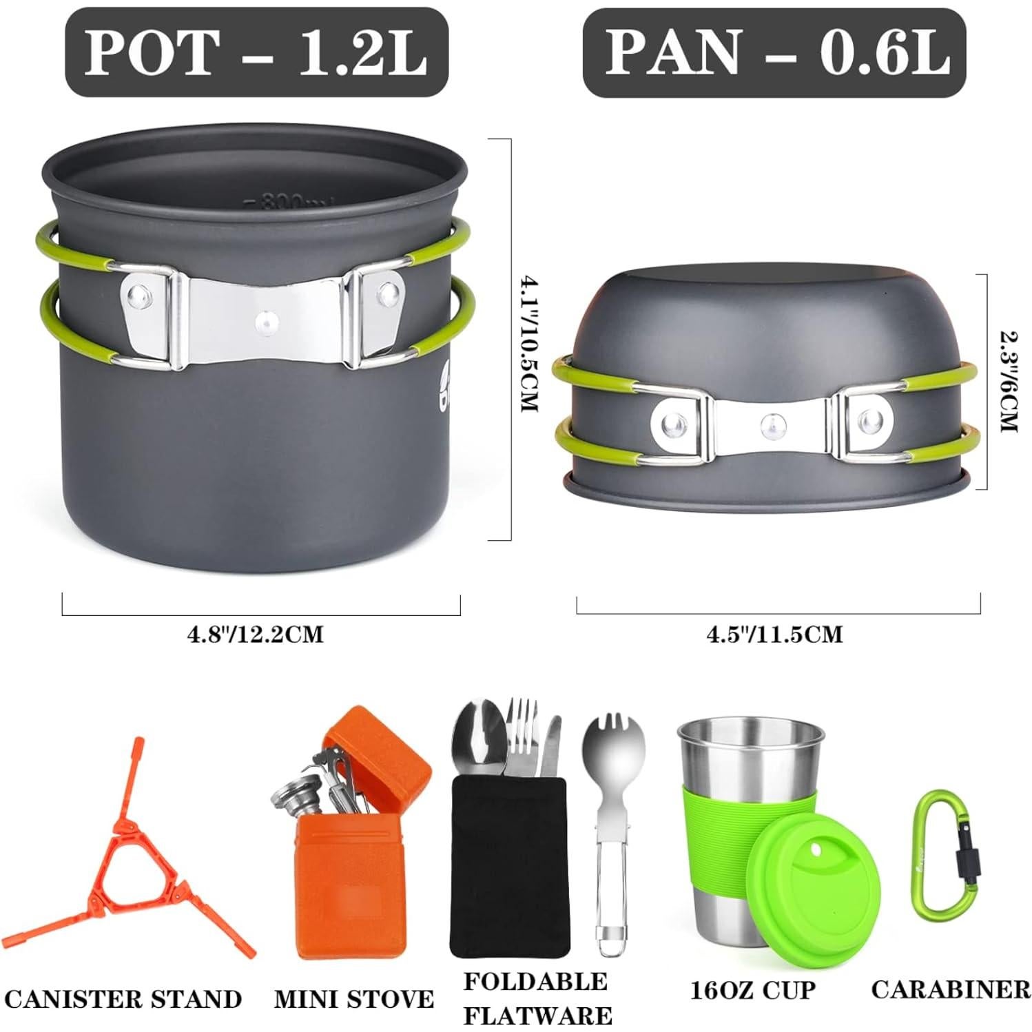 Set de Cocina para Camping Bisgear 12 Piezas Aluminio Verde