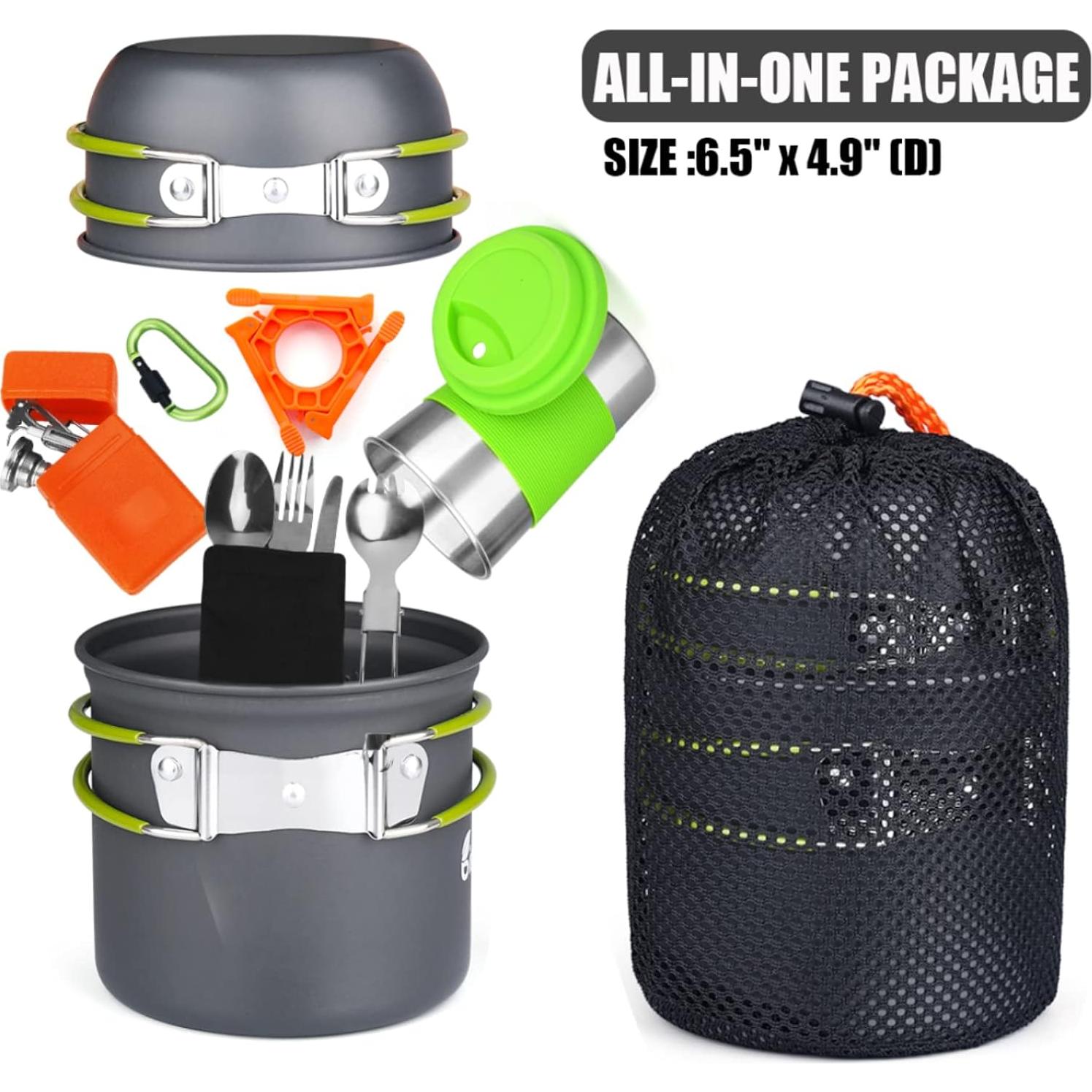 Set de Cocina para Camping Bisgear 12 Piezas Aluminio Verde