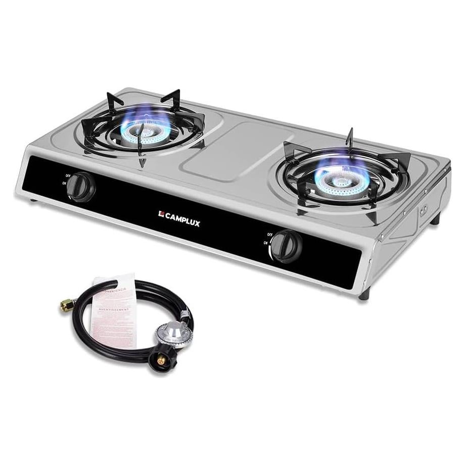 Estufa de Camping Camplux 2 Quemadores Acero Inoxidable 3.58 kg