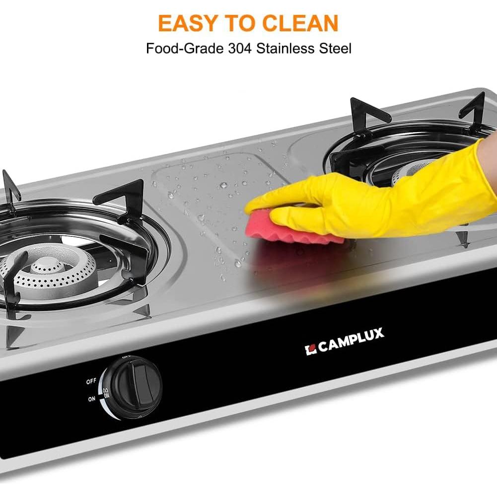 Estufa de Camping Camplux 2 Quemadores Acero Inoxidable 3.58 kg